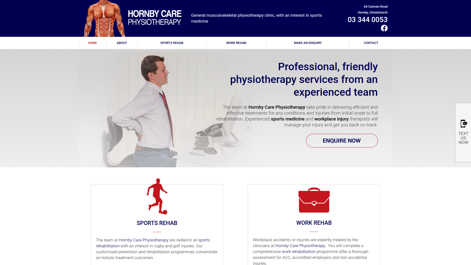 Website snapshot for Hornby Care Physiotherapy