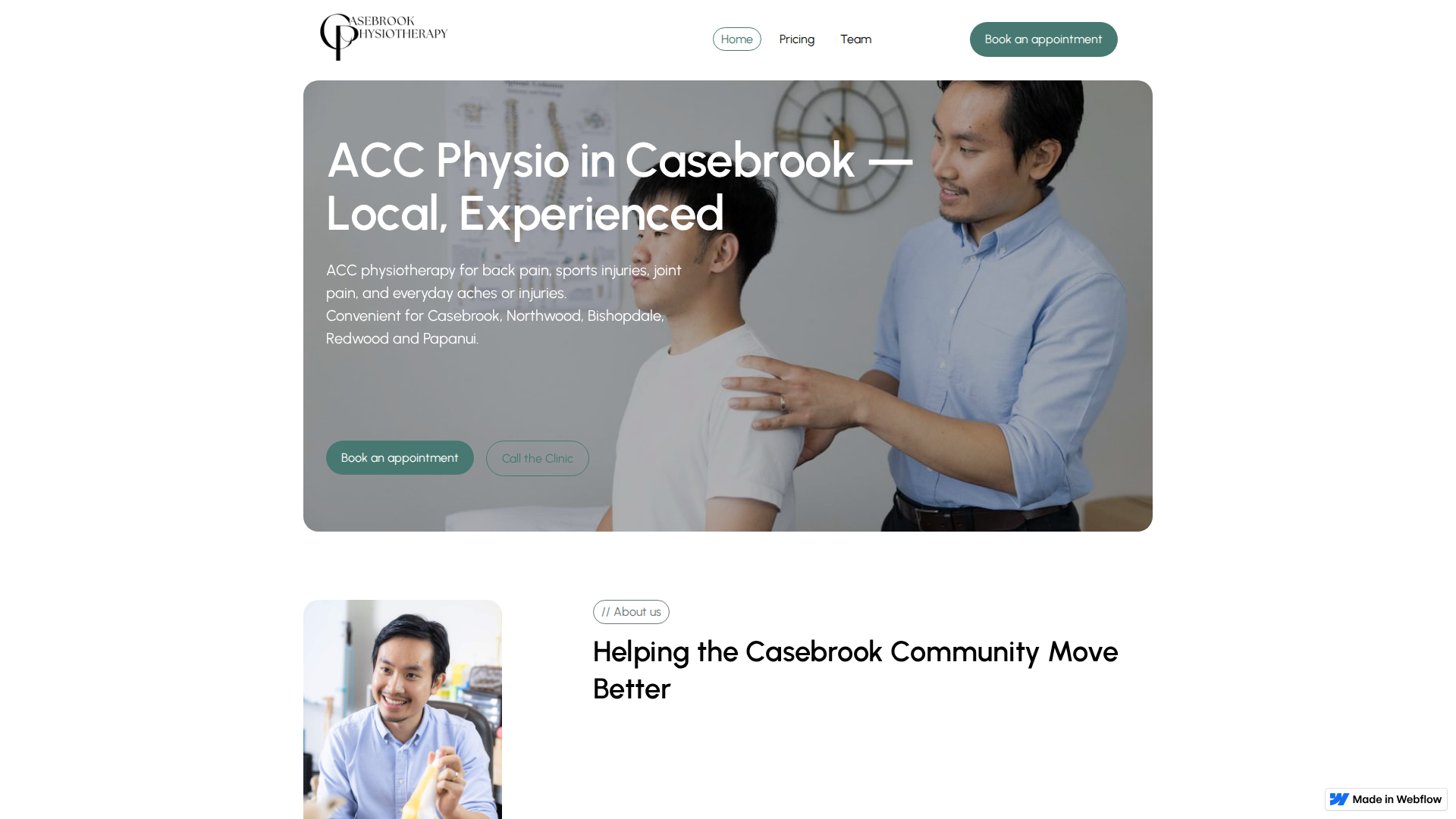 Website snapshot for Casebrook Physiotherapy