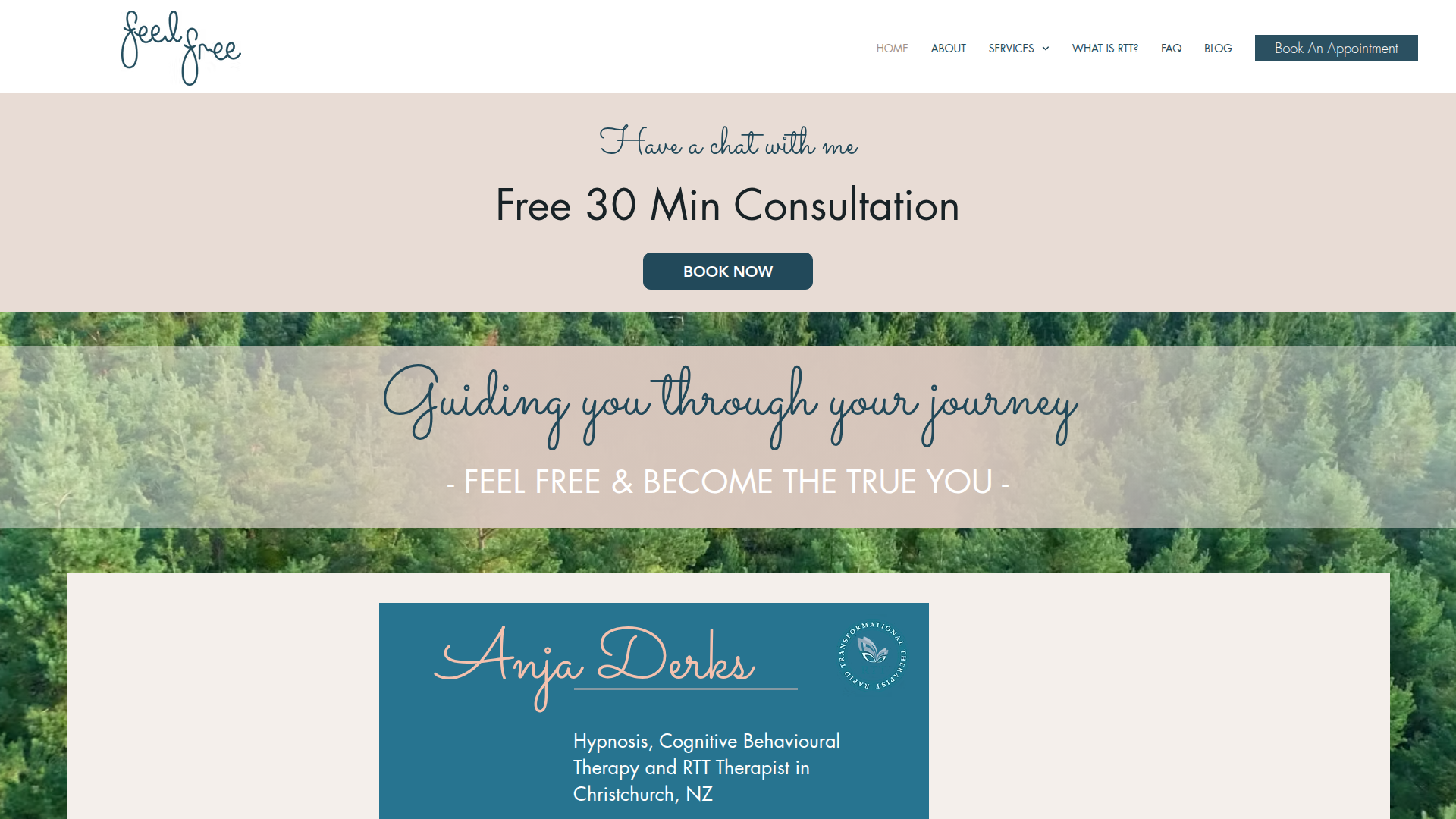 Website snapshot for Feel Free Therapy NZ