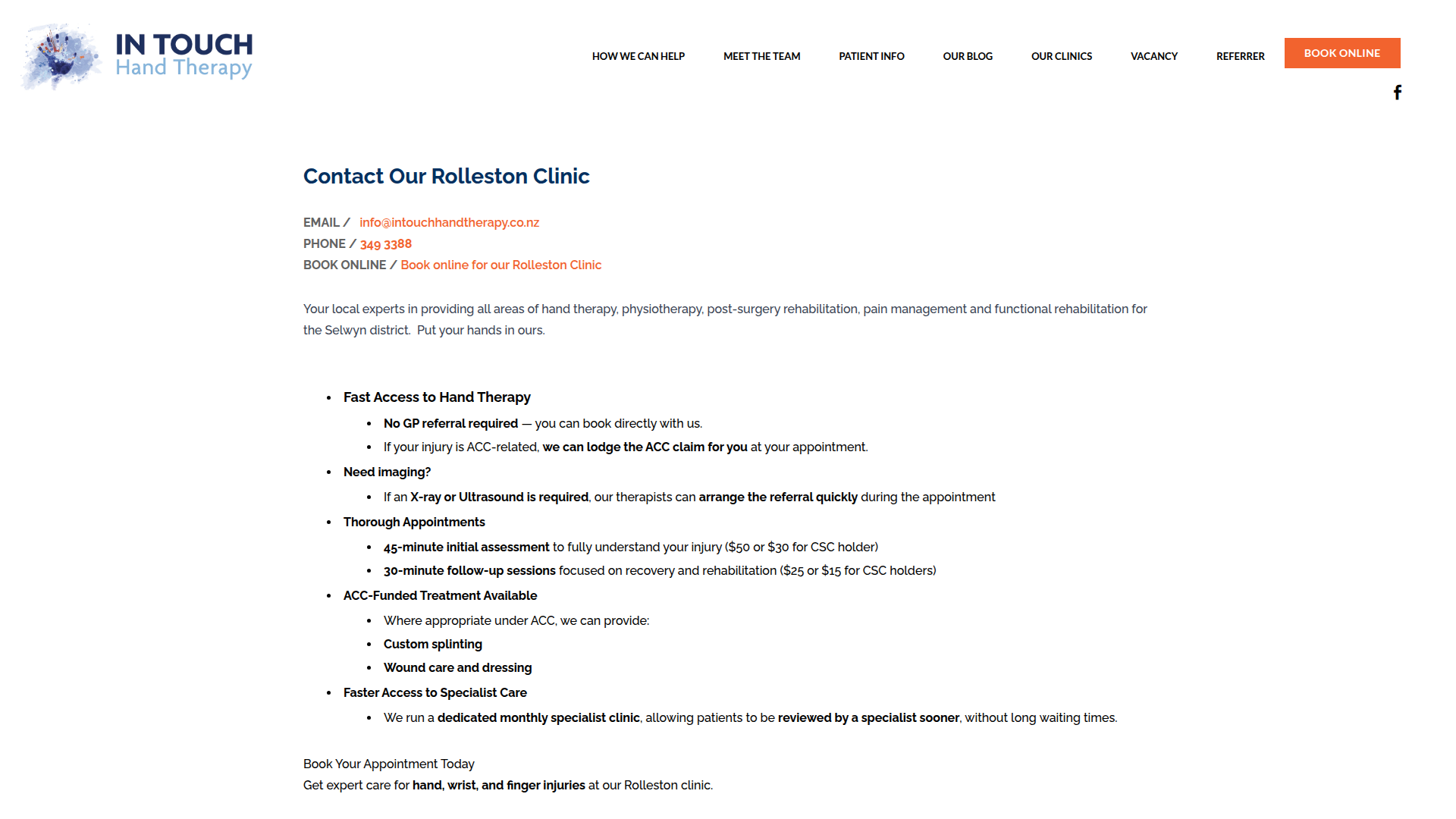 Website snapshot for In Touch Hand Therapy Rolleston