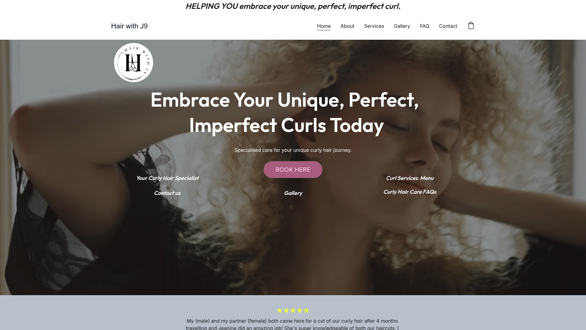 Website snapshot for Hair with J9 Hairdresser and Curly Hair Specialist