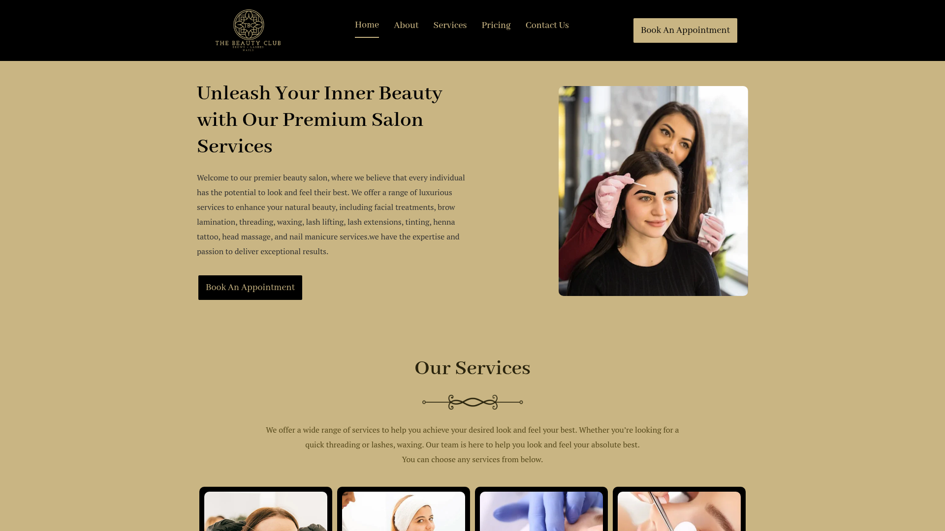 Website snapshot for The Beauty Club