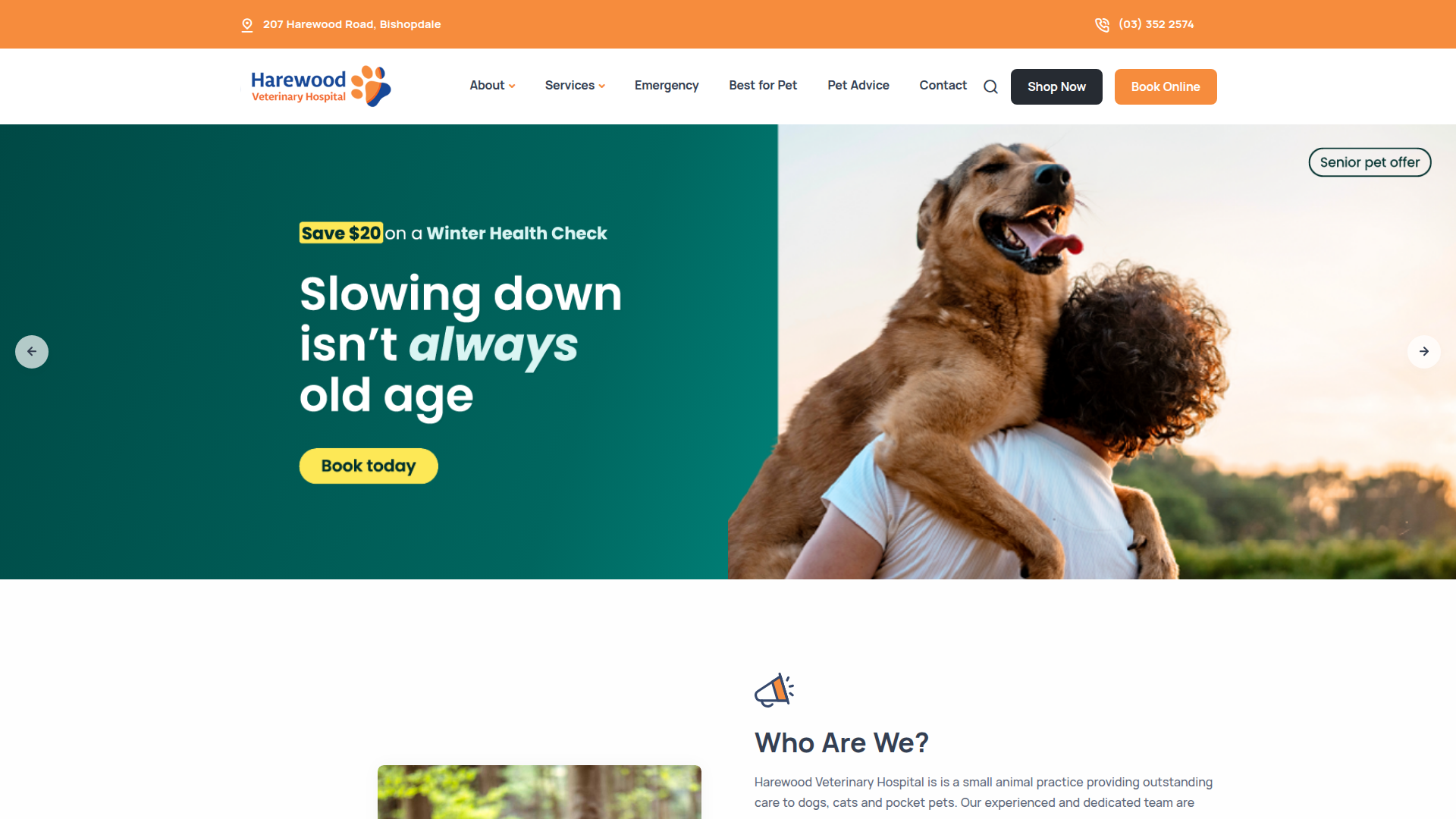 Website snapshot for Harewood Veterinary Hospital
