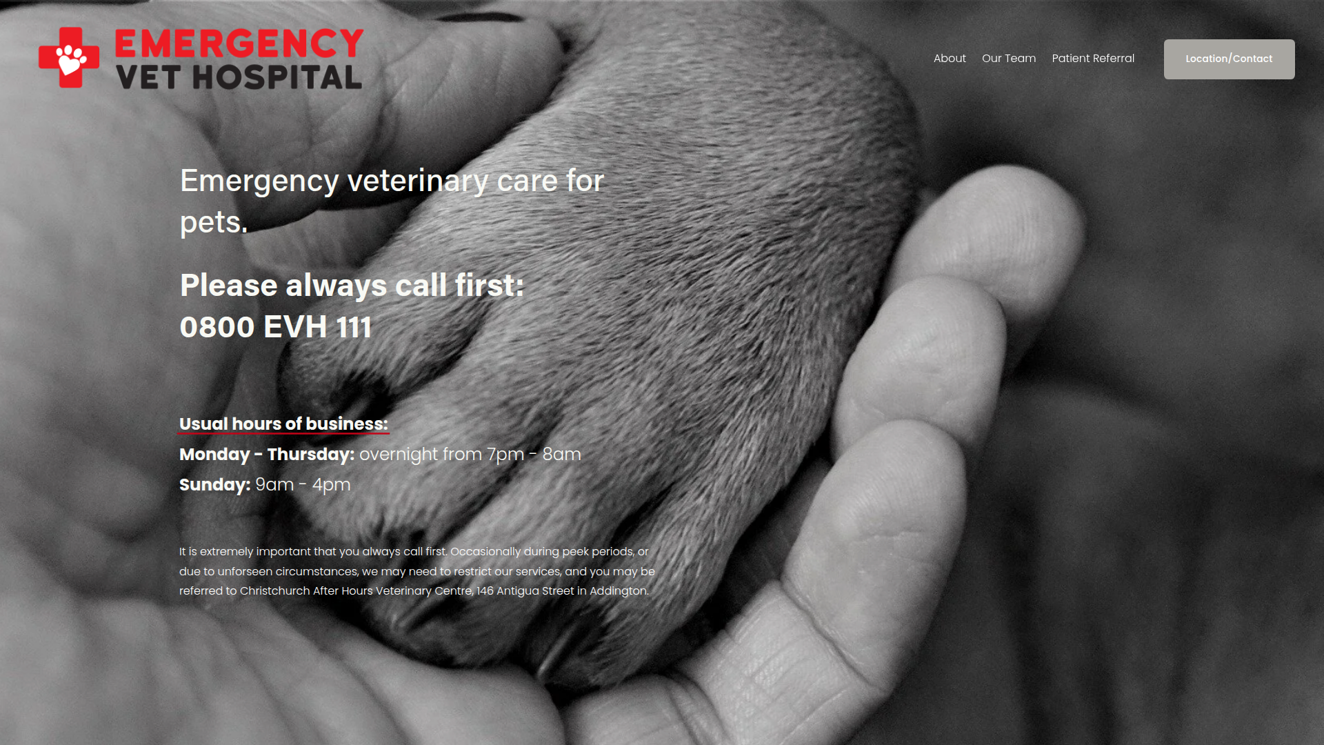 Website snapshot for Emergency Vet Hospital