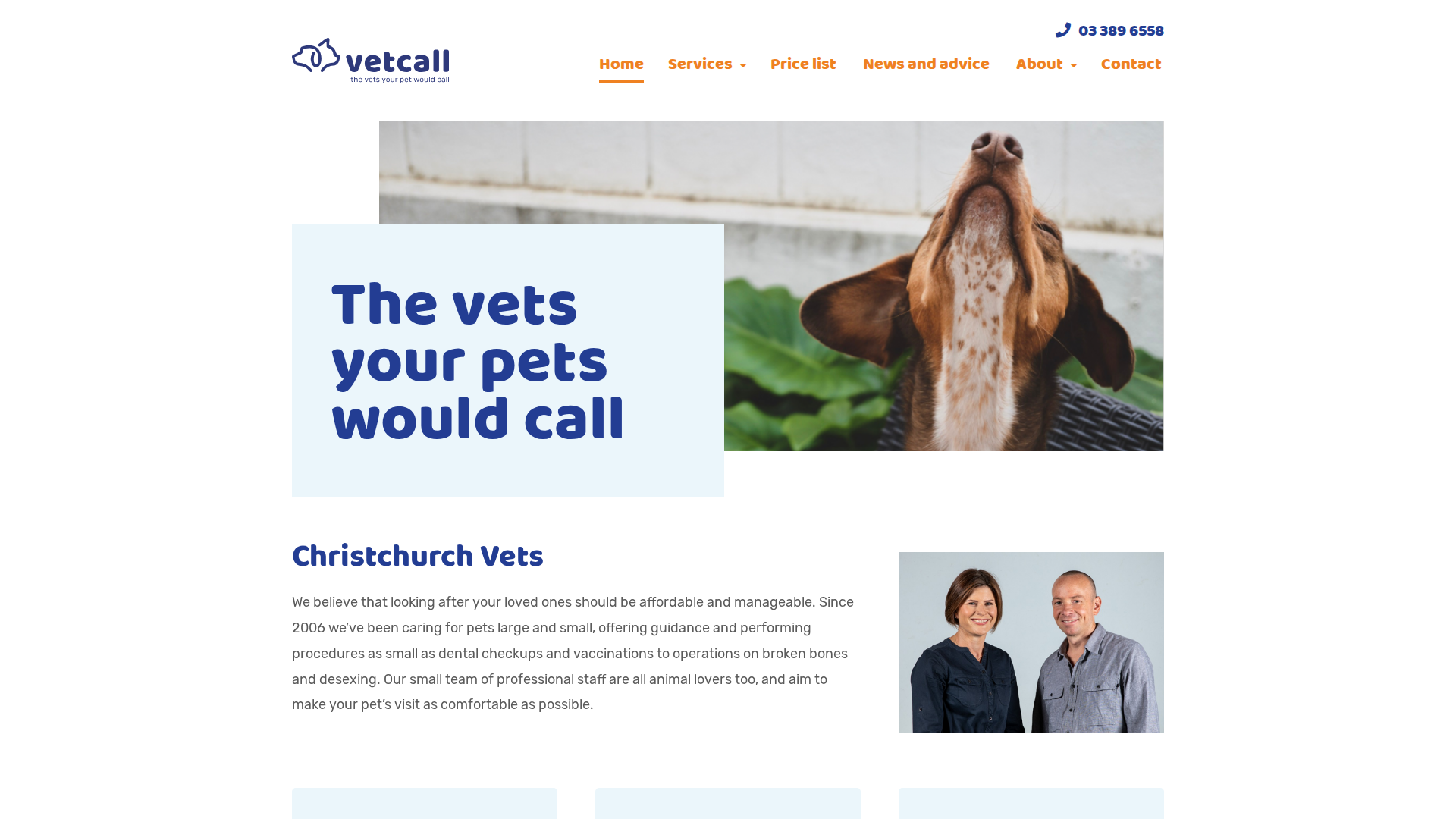 Website snapshot for Vetcall Animal Hospital