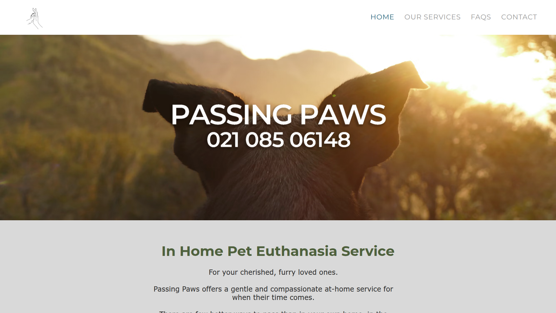 Website snapshot for Passing Paws Home Euthanasia