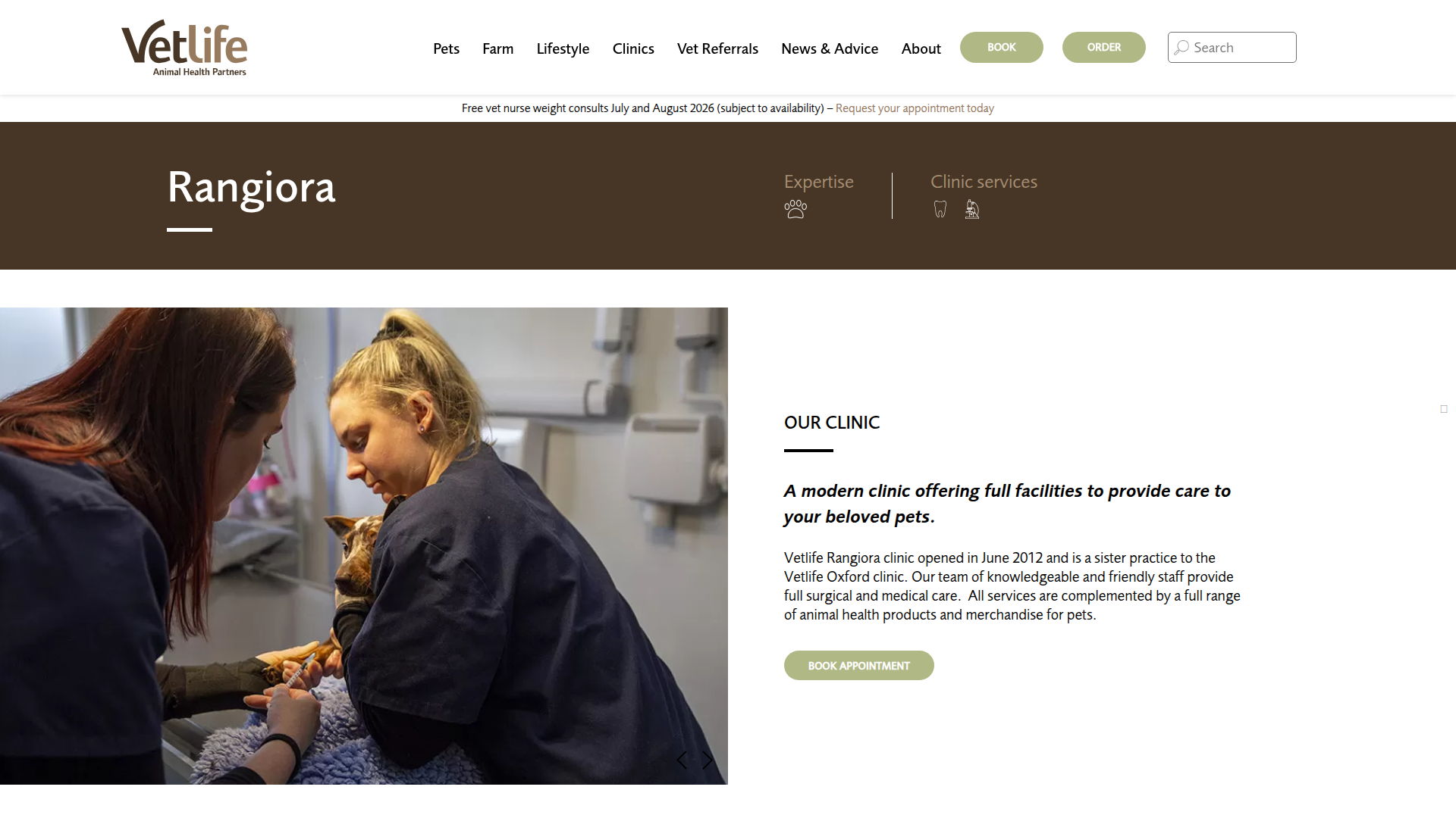 Website snapshot for Vetlife Rangiora