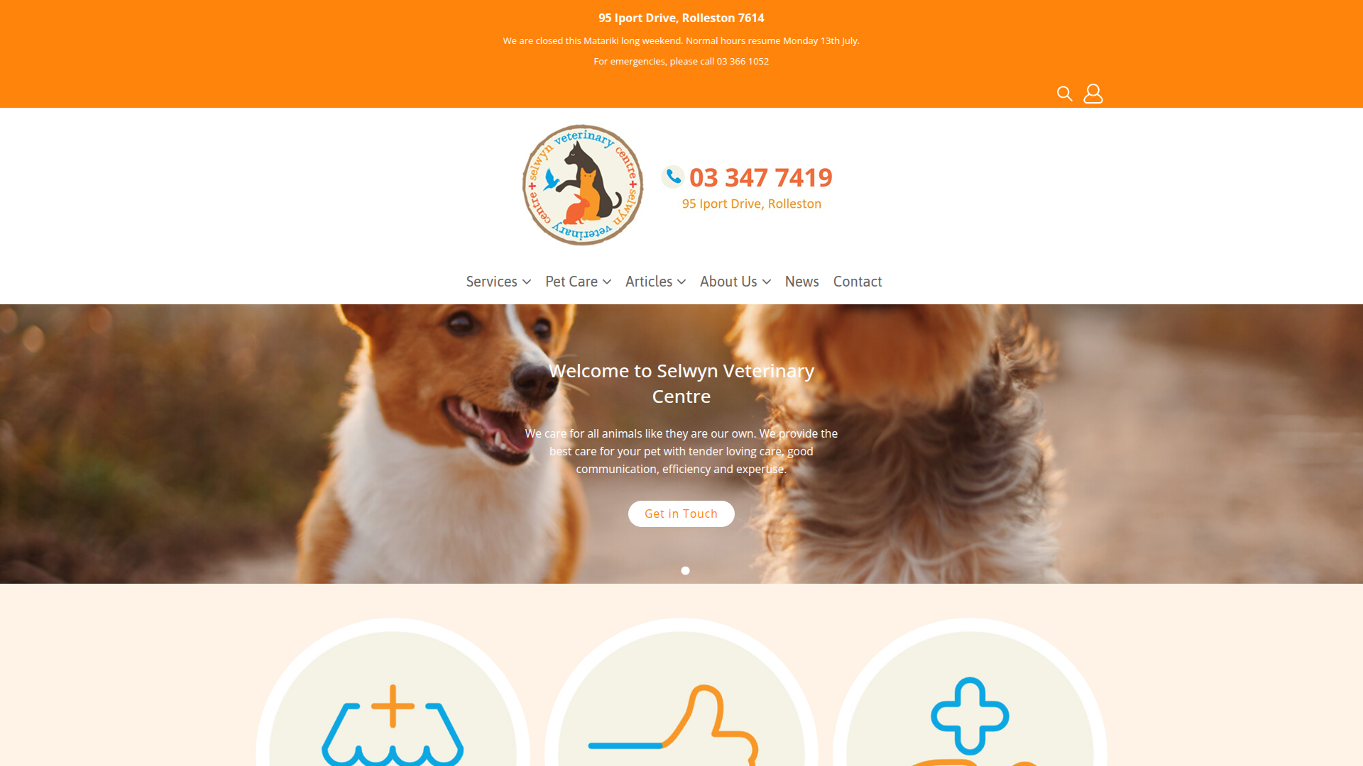 Website snapshot for Selwyn Veterinary Centre