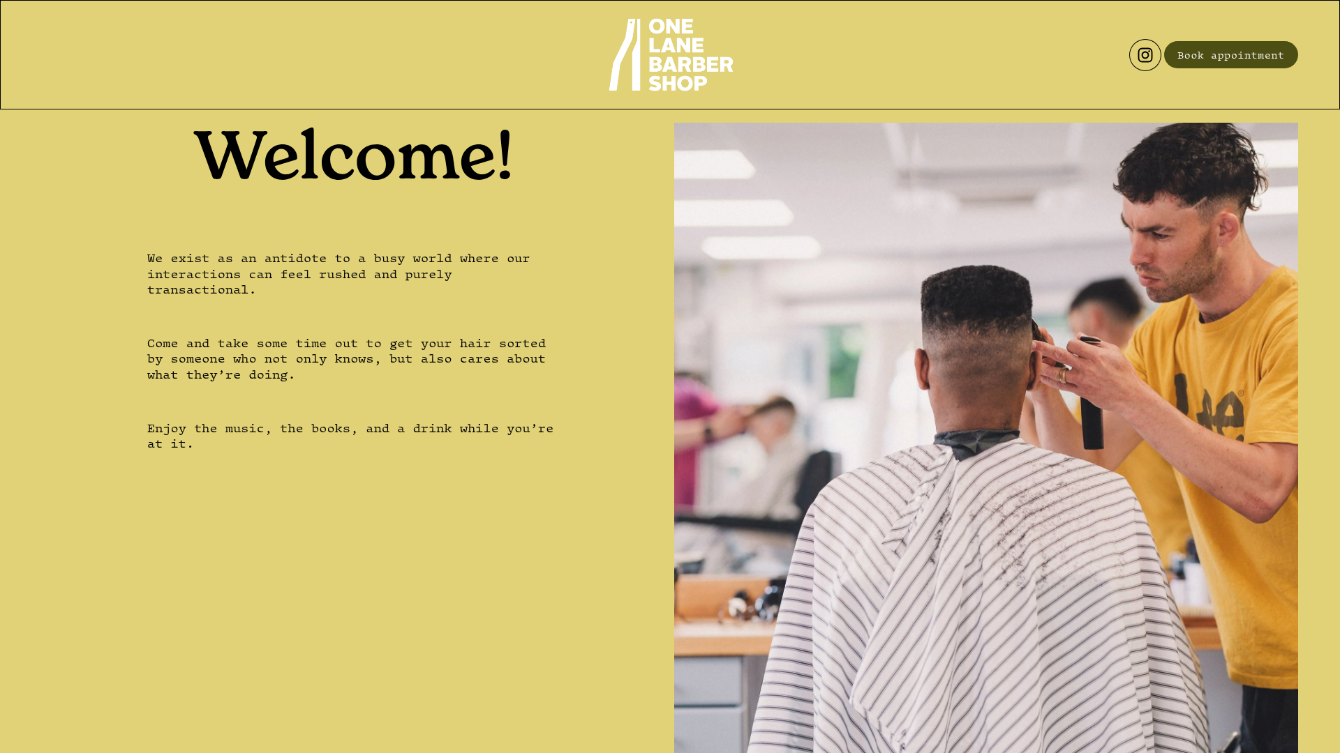 Website snapshot for One Lane Barbershop