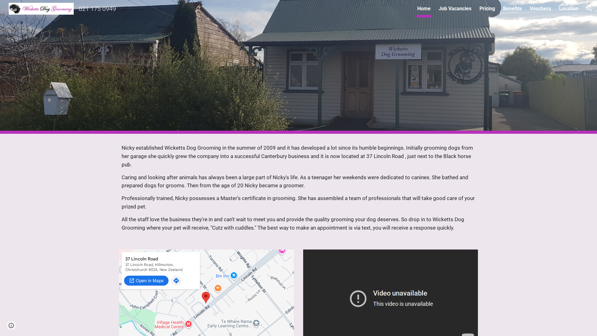 Website snapshot for Wicketts Dog Grooming