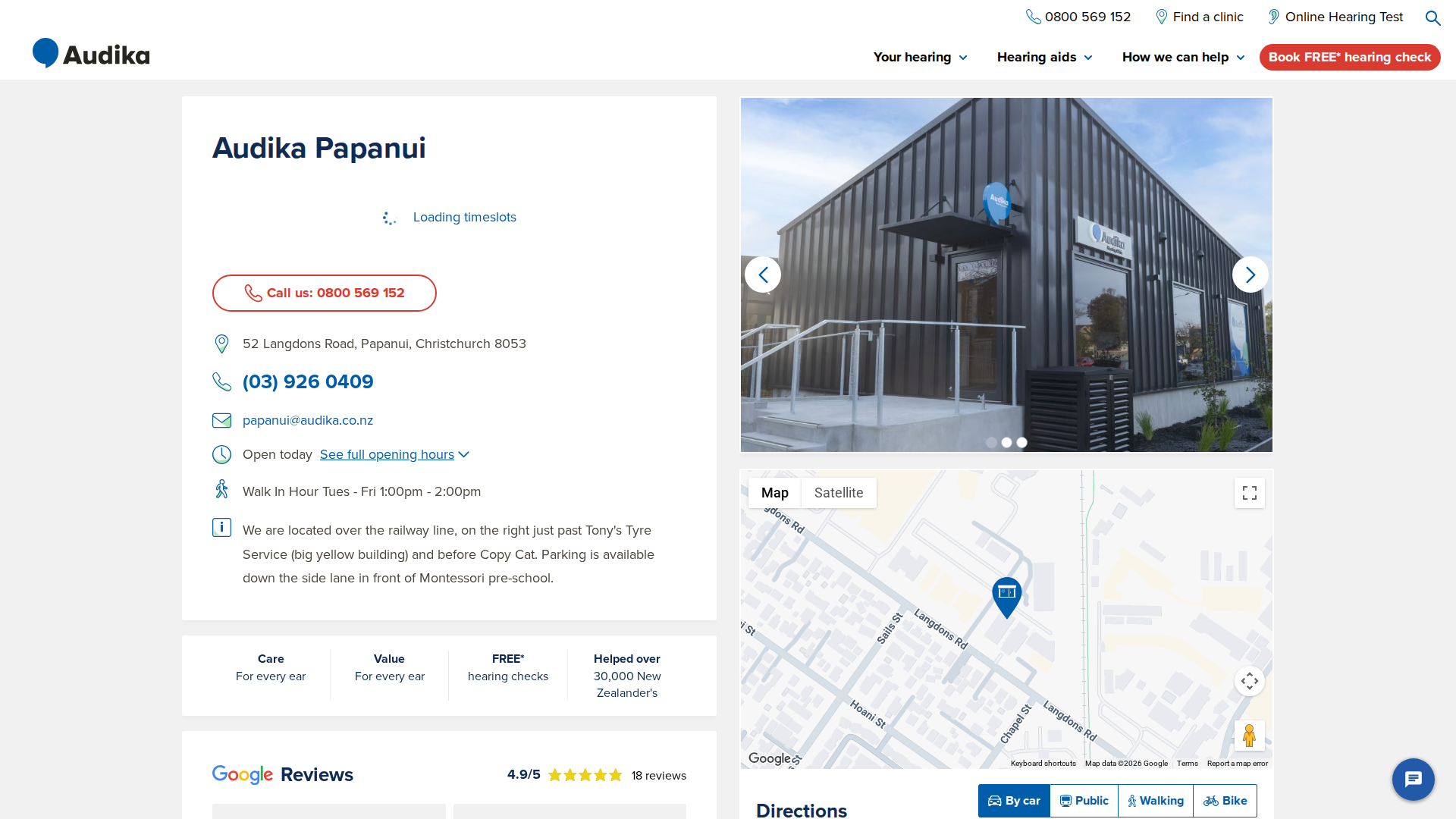 Website snapshot for Audika Hearing Clinic Papanui