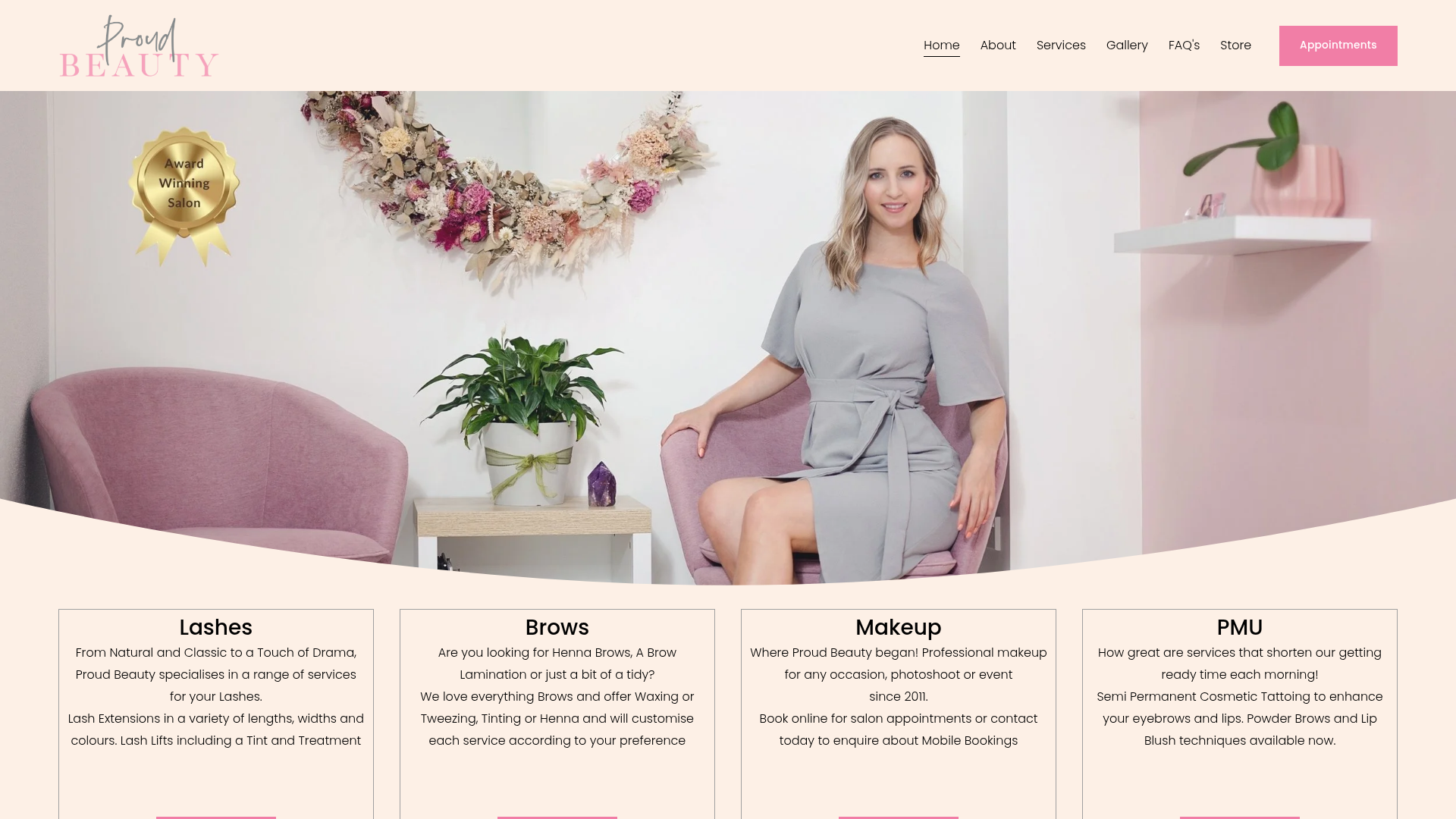 Website snapshot for Proud Beauty
