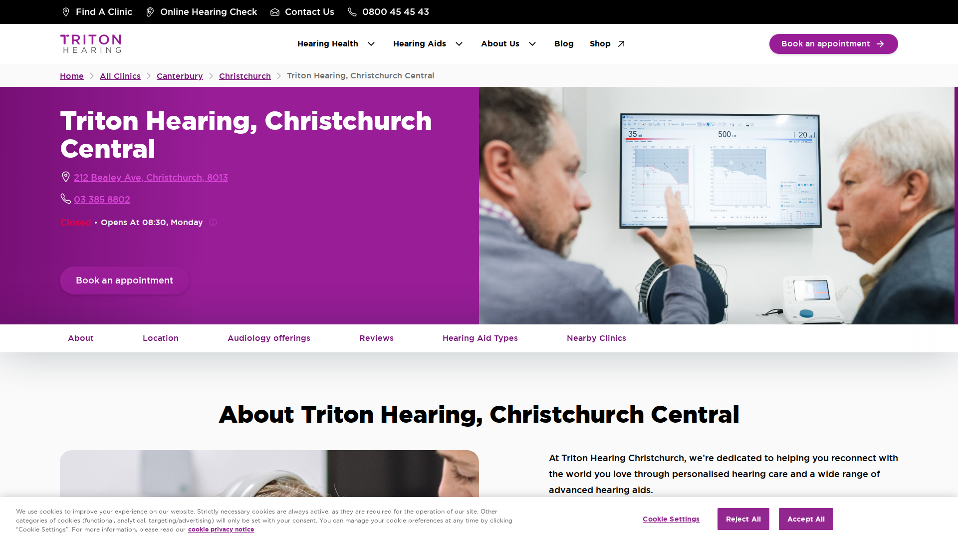Website snapshot for Triton Hearing Christchurch Central