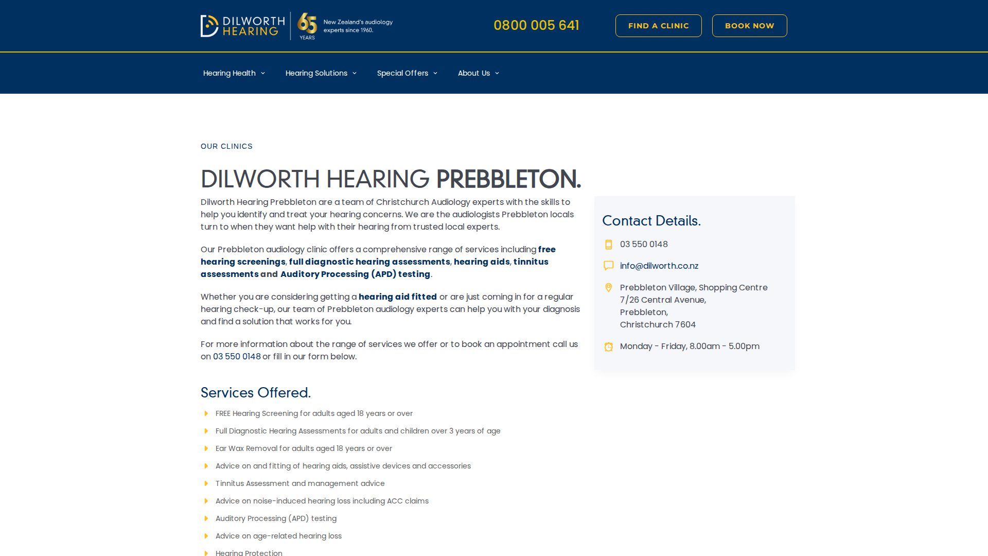 Website snapshot for Dilworth Hearing