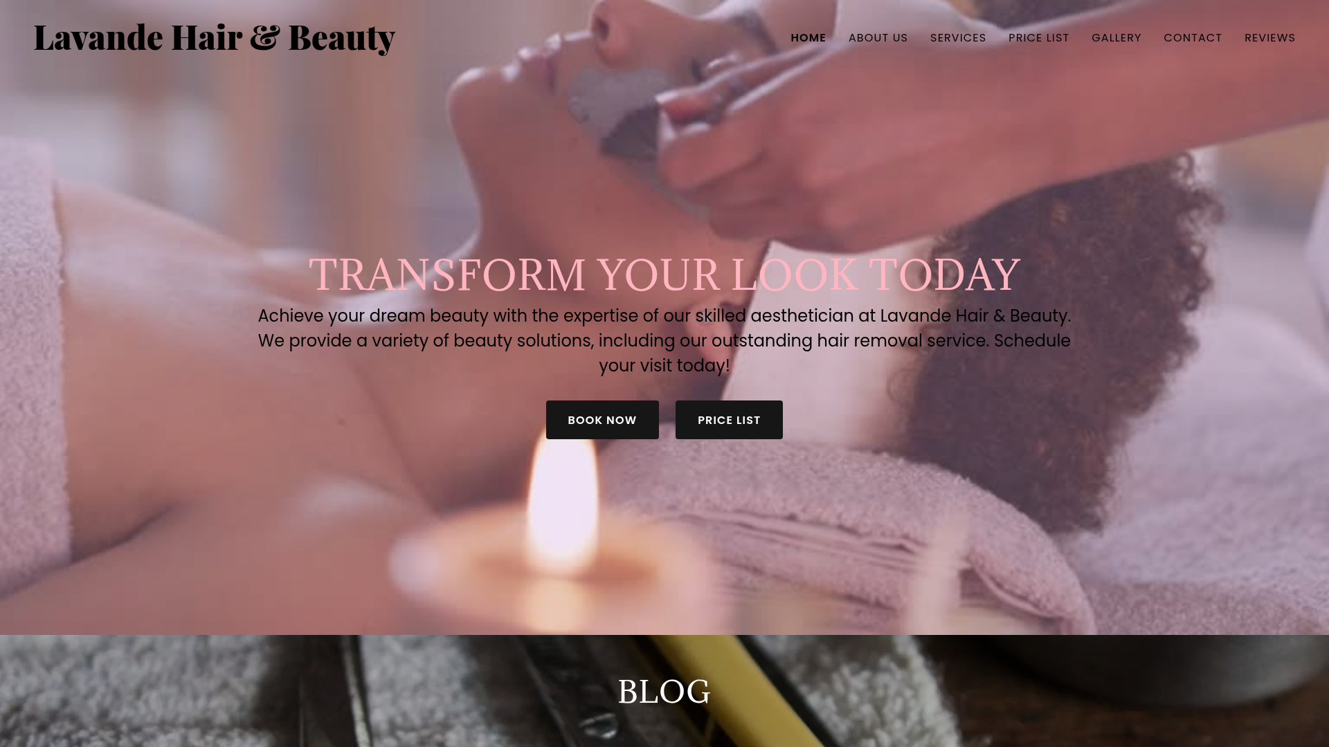 Website snapshot for Lavande Hair & Beauty Riccarton