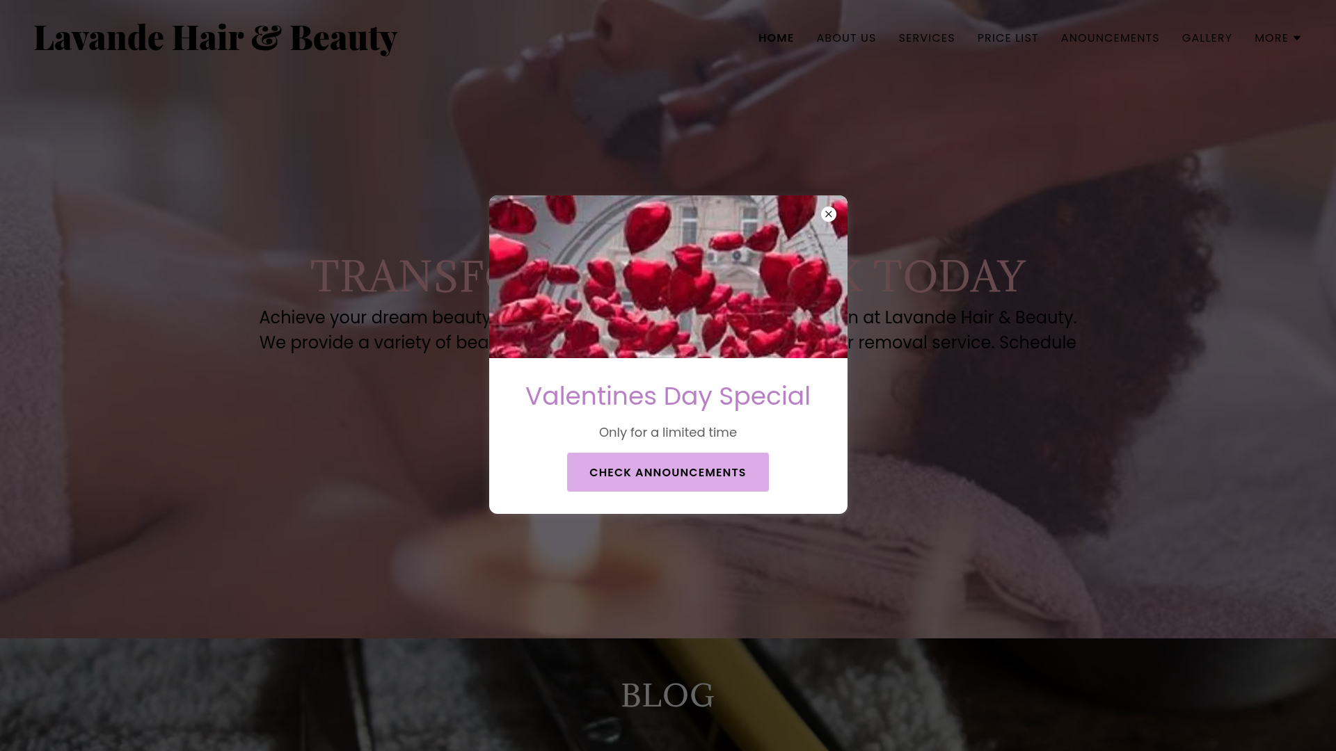 Website snapshot for Lavande Hair & Beauty