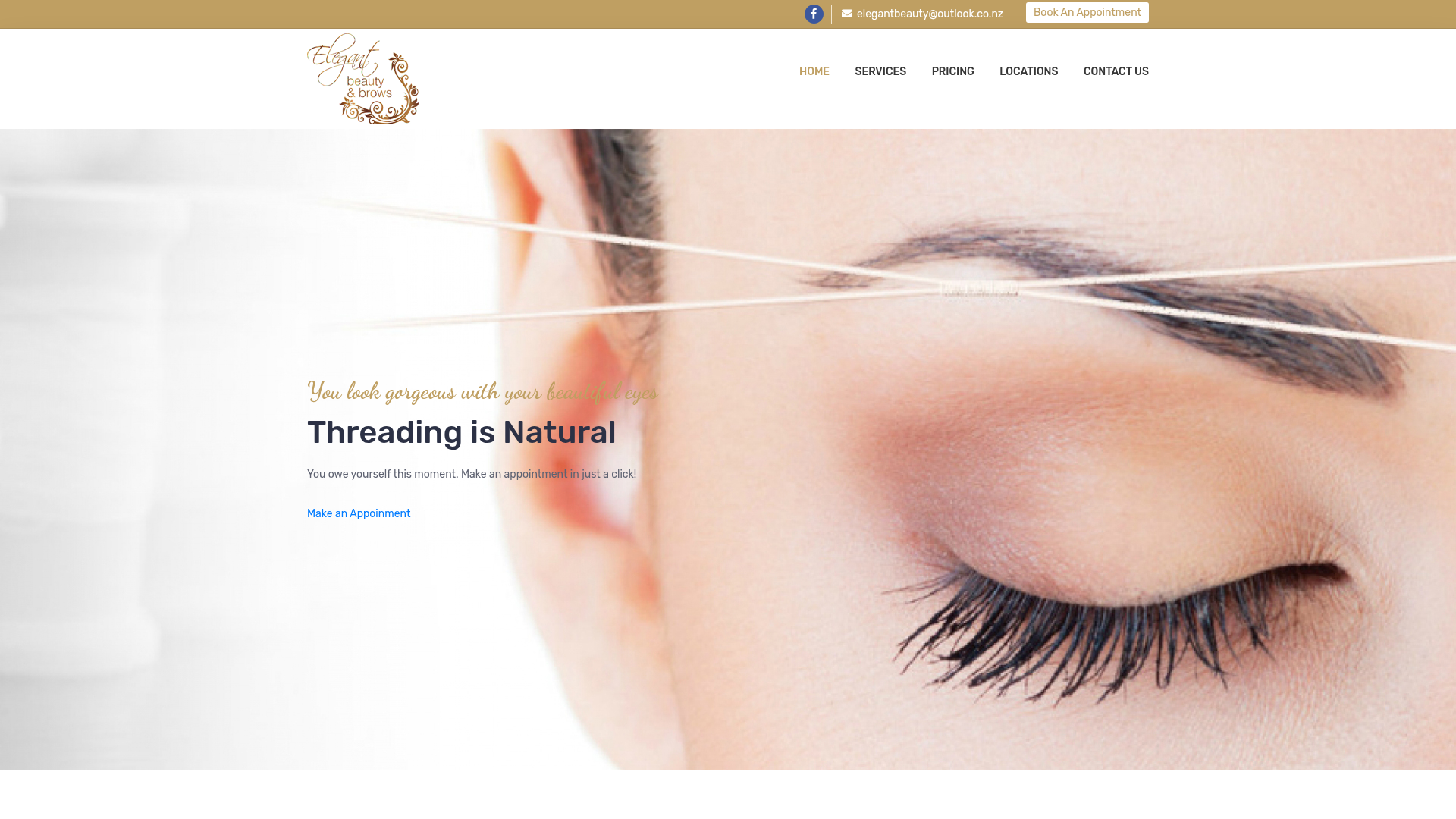 Website snapshot for Elegant Beauty & Brows