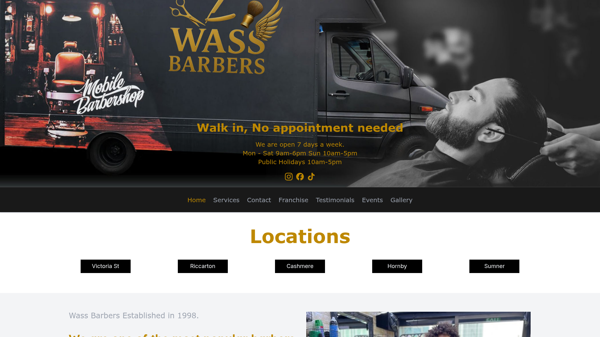 Website snapshot for Wass' Barbers - Upper Riccarton