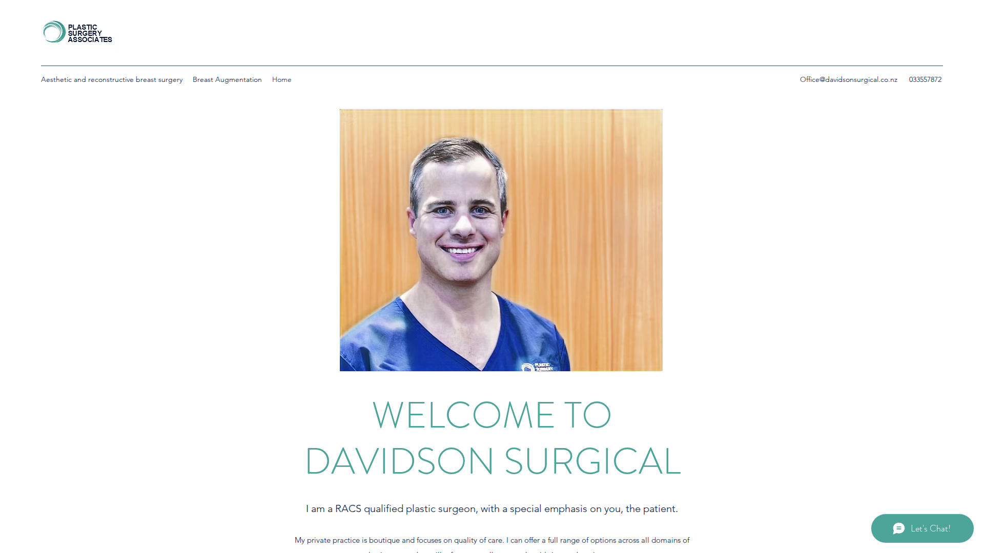 Website snapshot for Andrew Davidson - Plastic Surgeon Christchurch
