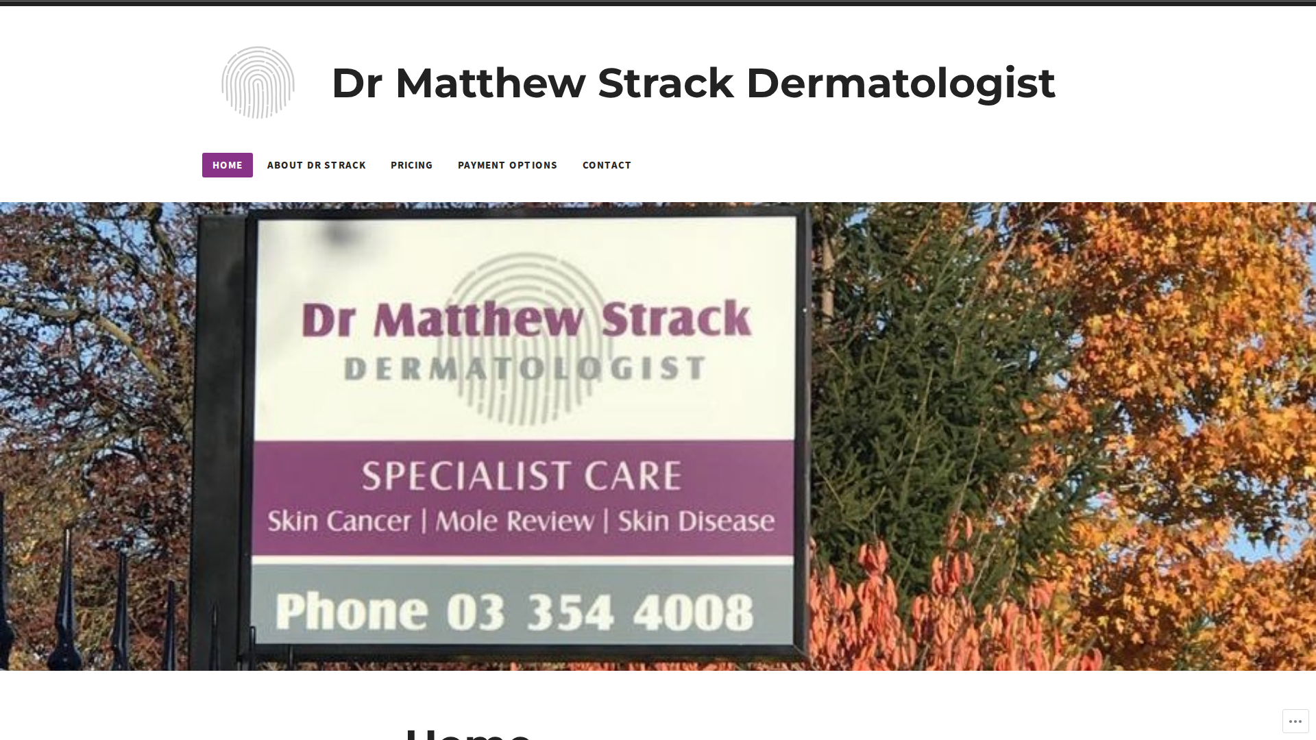Website snapshot for Dr Matthew F Strack Dermatology Ltd.