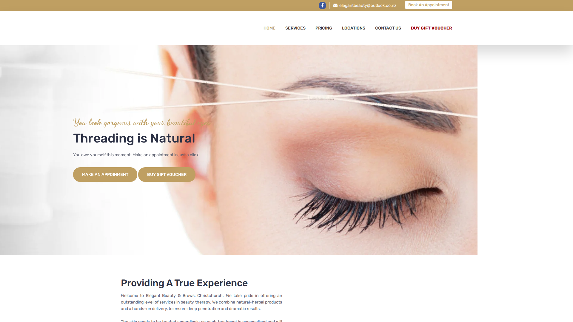 Website snapshot for Elegant Beauty & Brows The Palms