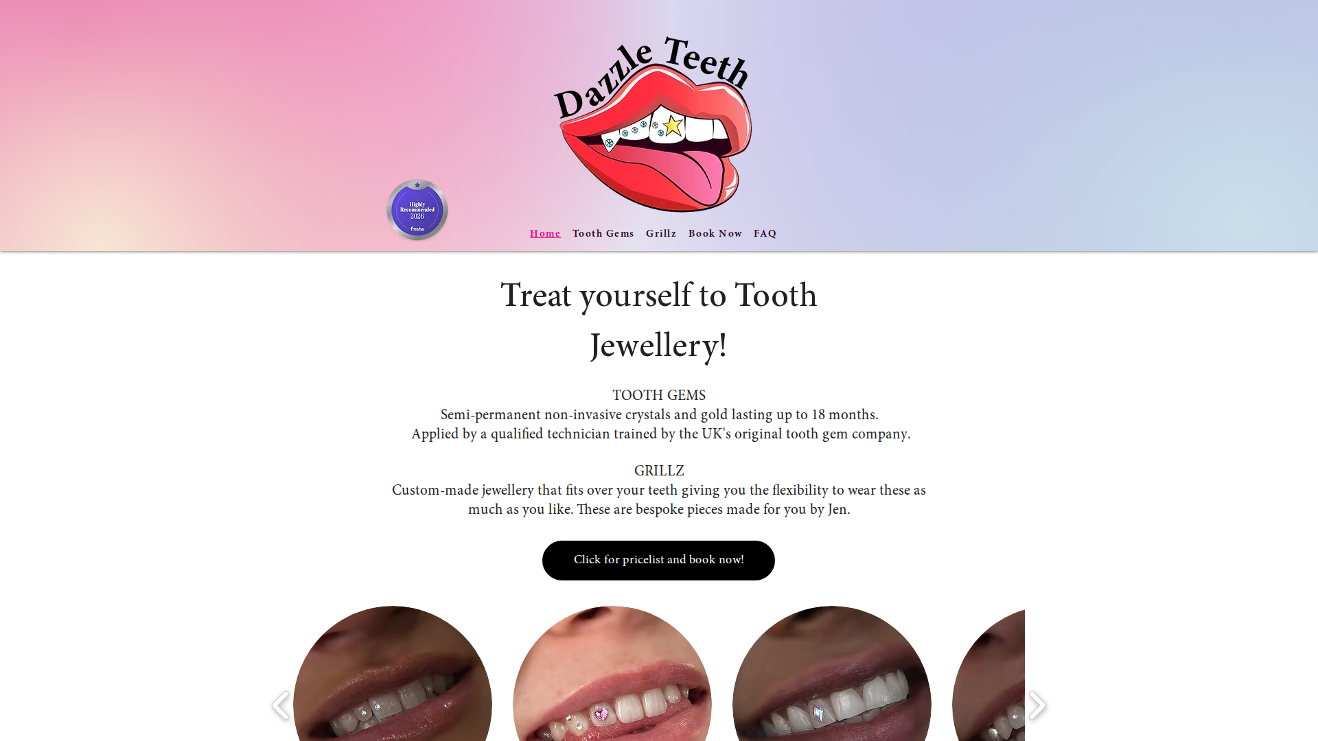 Website snapshot for Dazzle Teeth Tooth Gems and Grillz