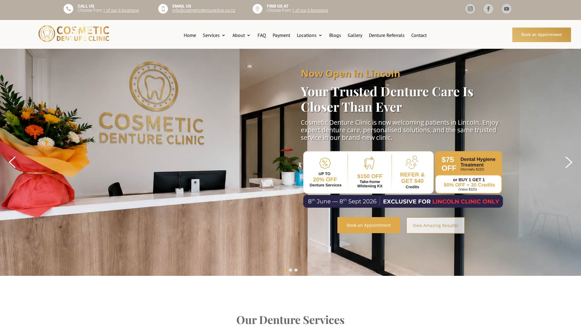 Website snapshot for Cosmetic Denture Clinic Christchurch