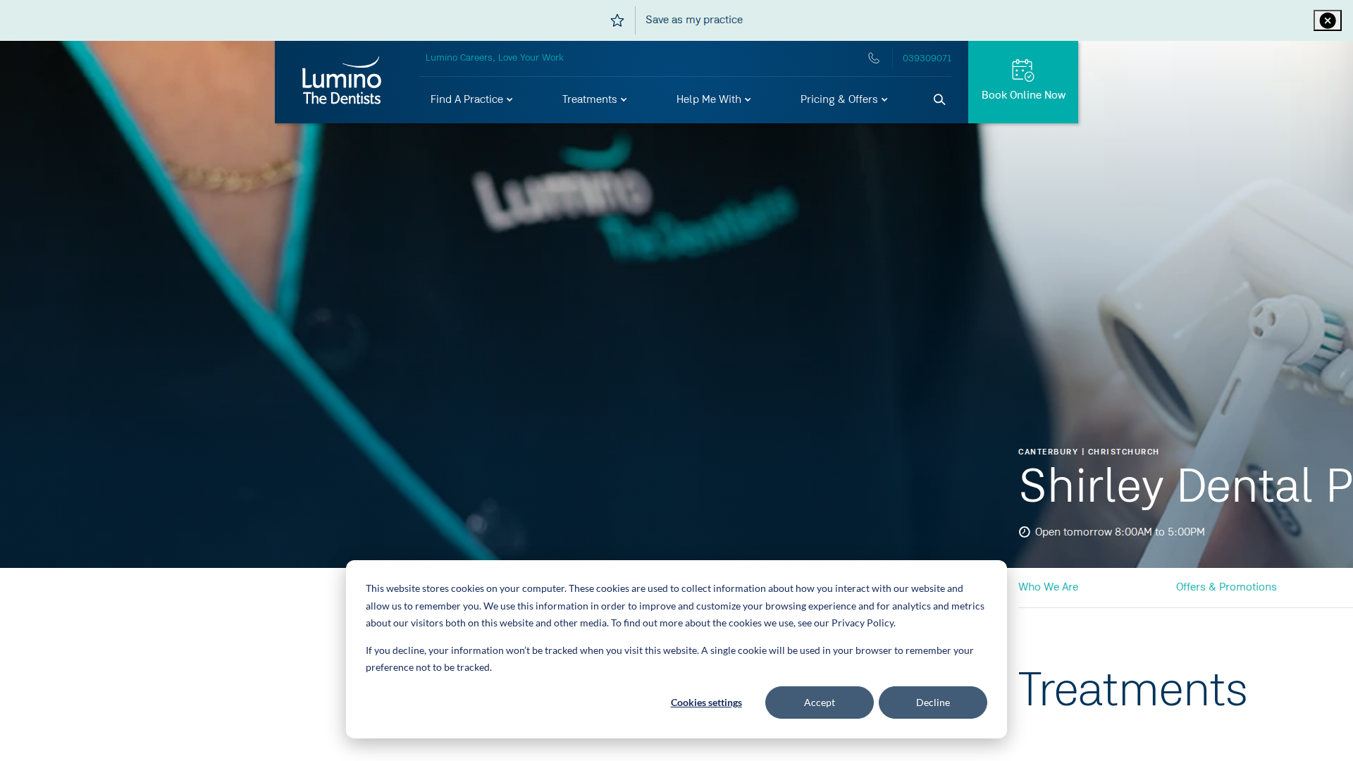 Website snapshot for Lumino The Dentists Shirley Dental