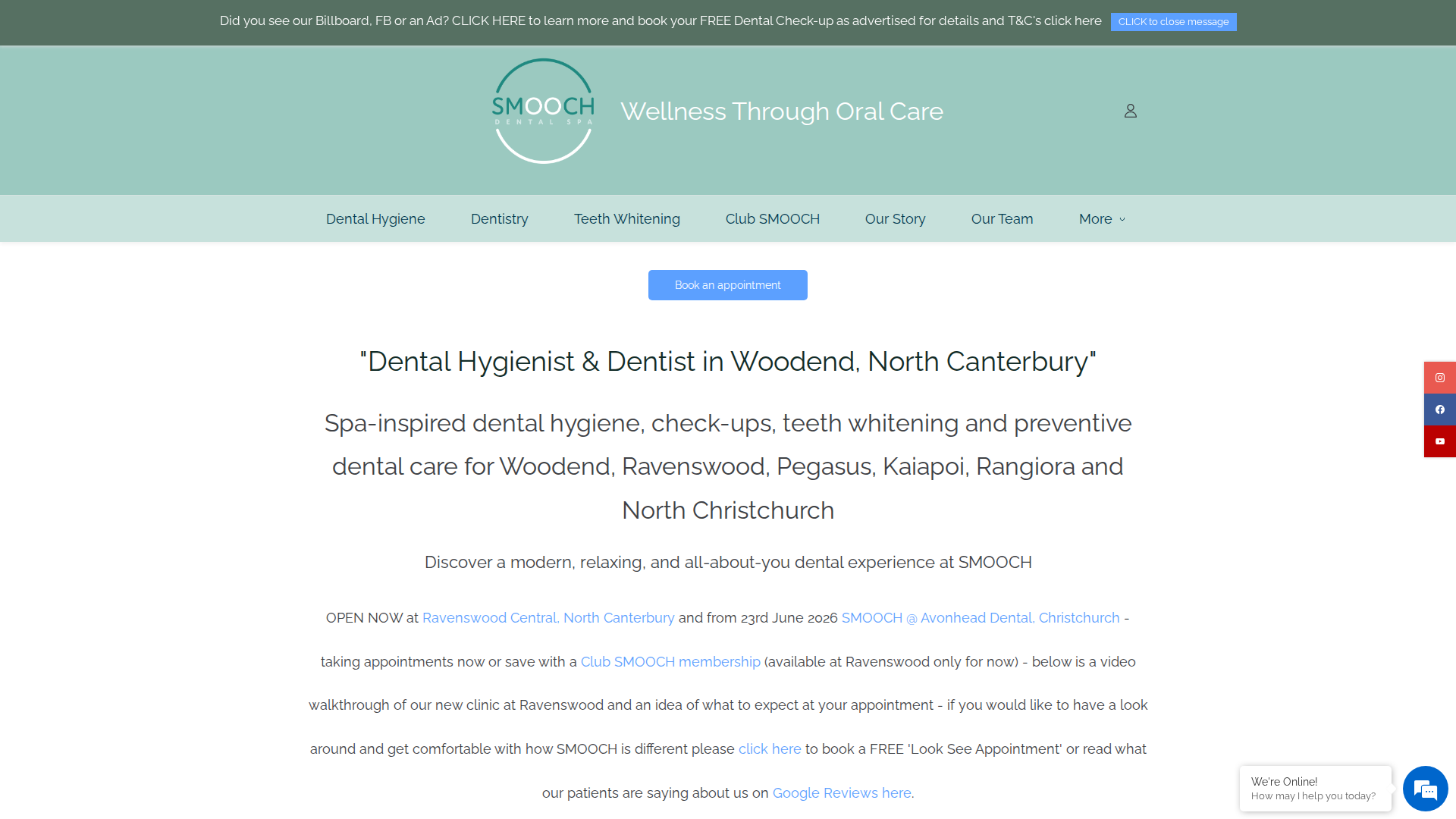 Website snapshot for Smooch Dental Spa