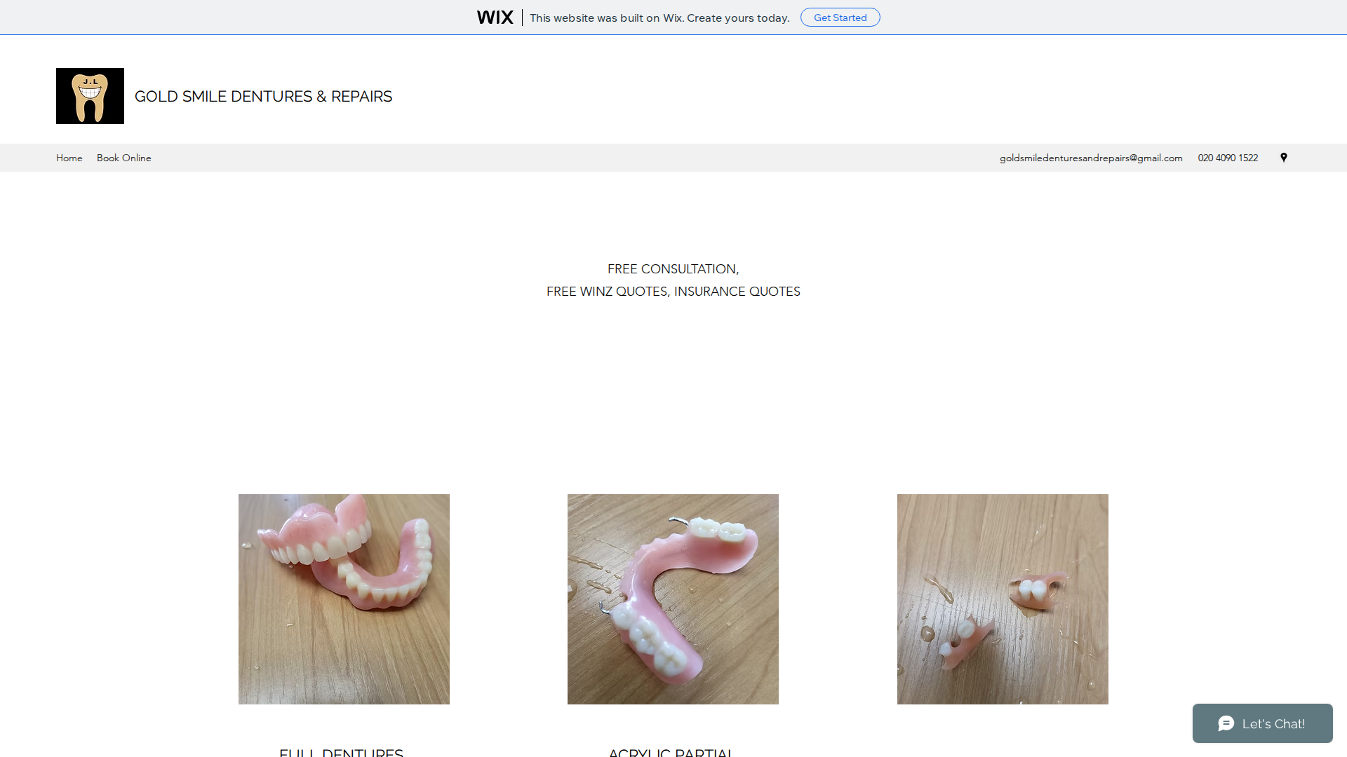 Website snapshot for Gold Smile Dentures & Repairs