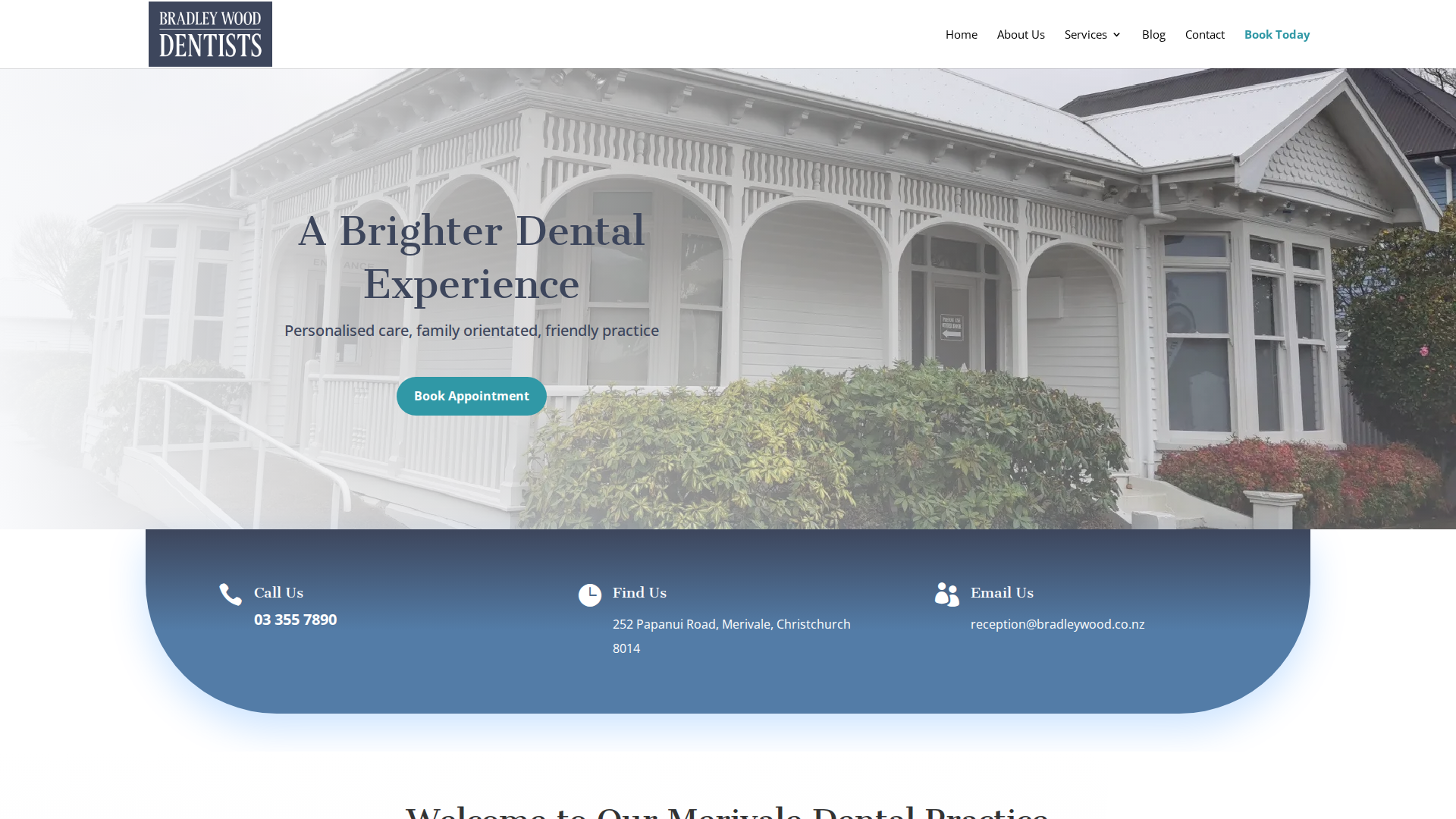 Website snapshot for Bradley Wood Dentists