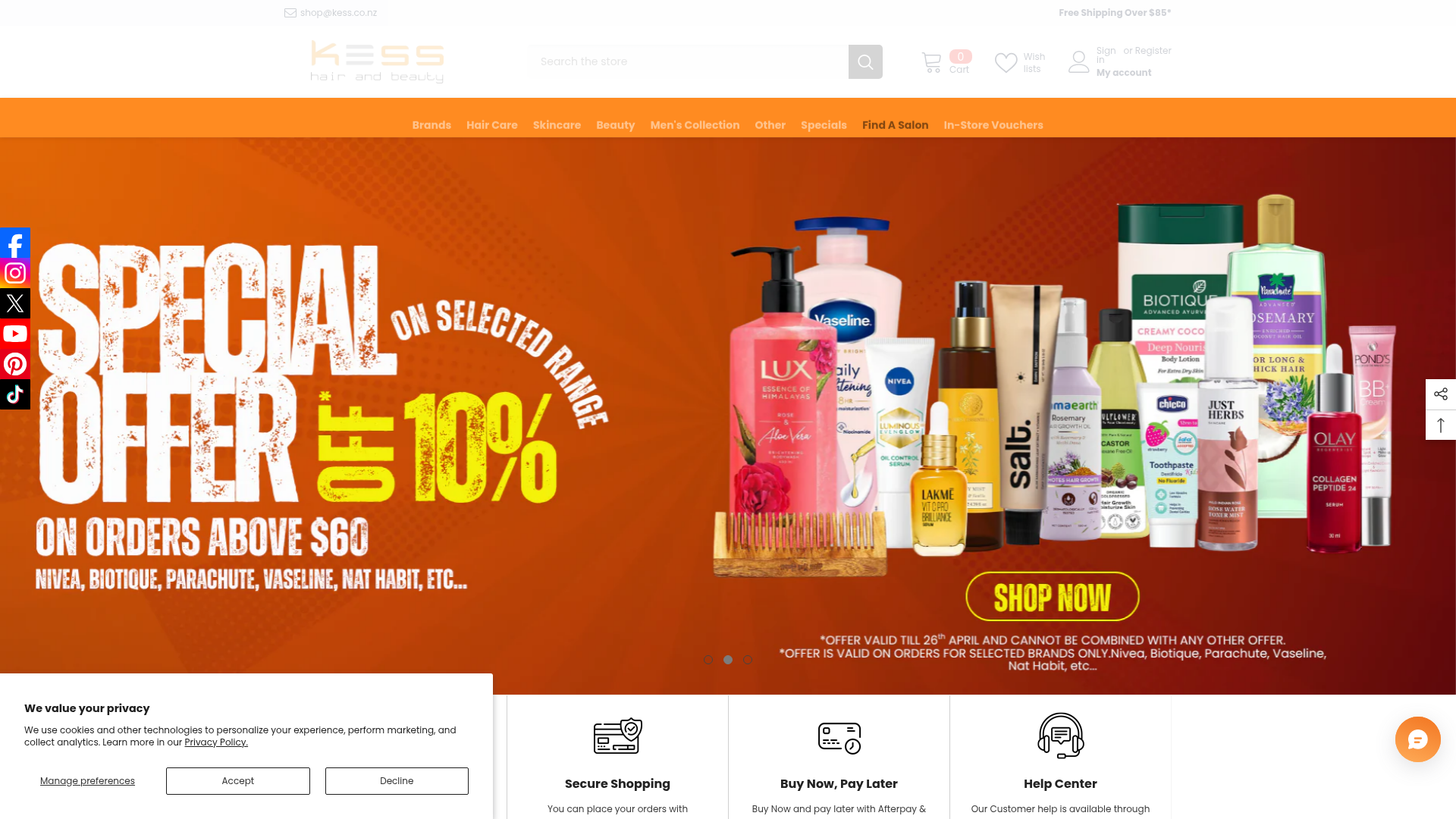 Website snapshot for Kess Hair & Beauty