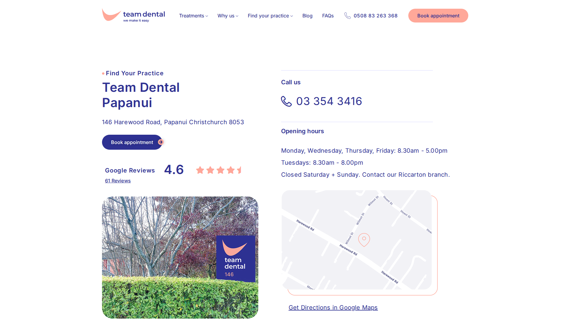 Website snapshot for Team Dental Papanui
