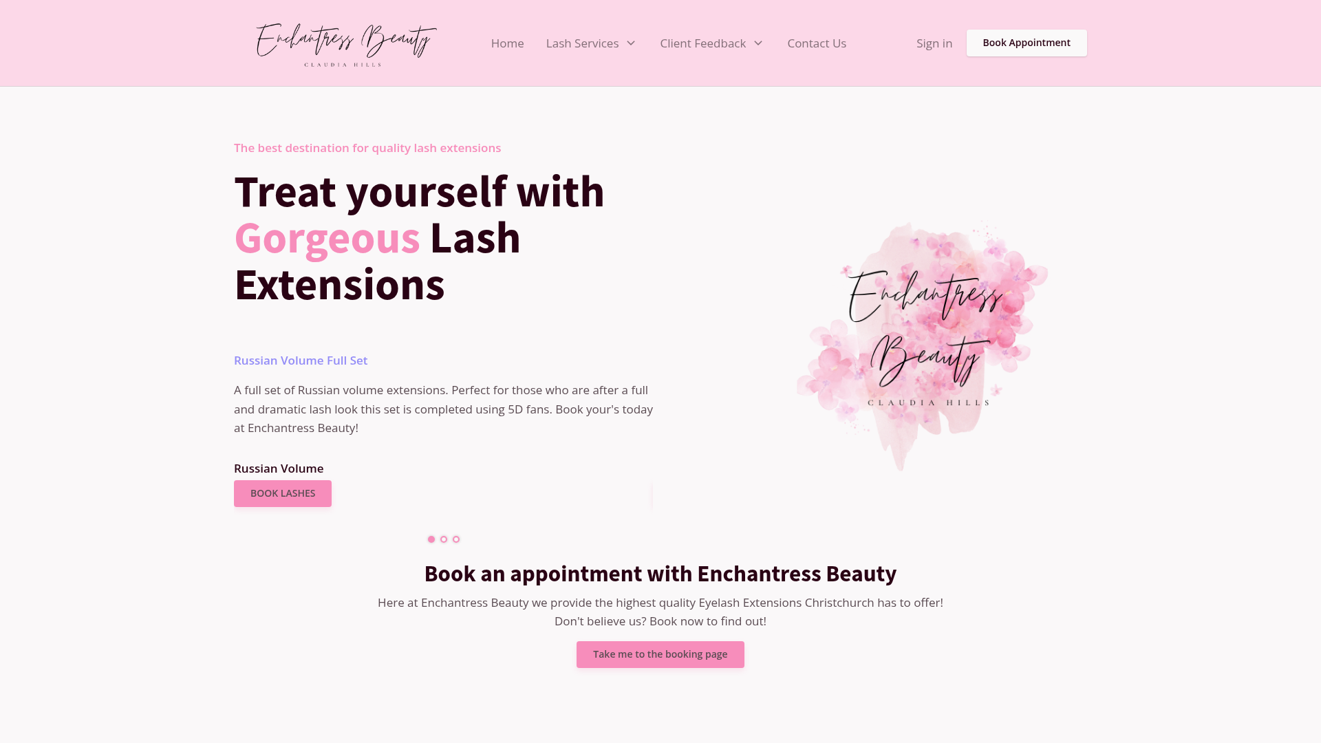 Website snapshot for Enchantress Beauty