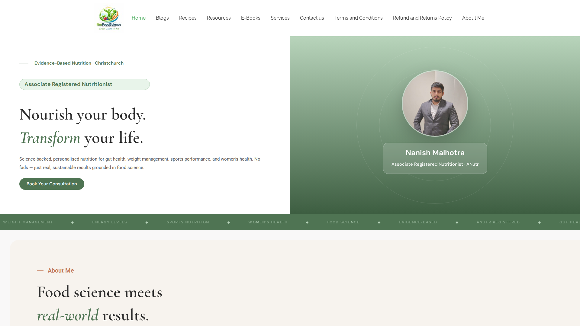 Website snapshot for NM Nutrition