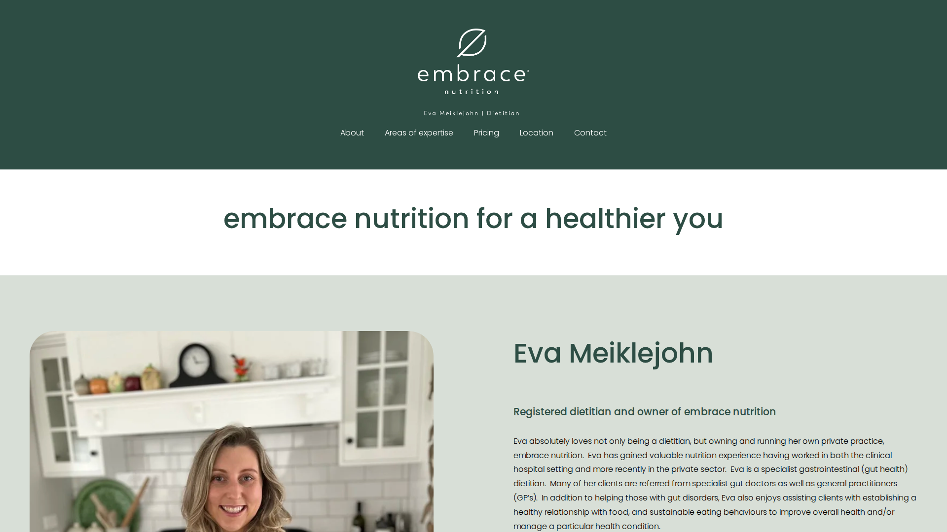 Website snapshot for Embrace Nutrition