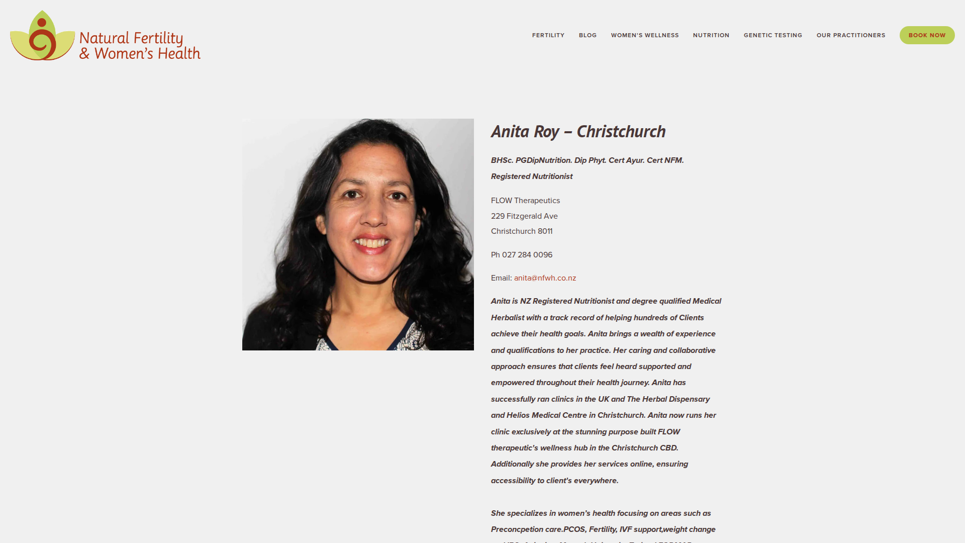 Website snapshot for Natural Fertility and Women's Health
