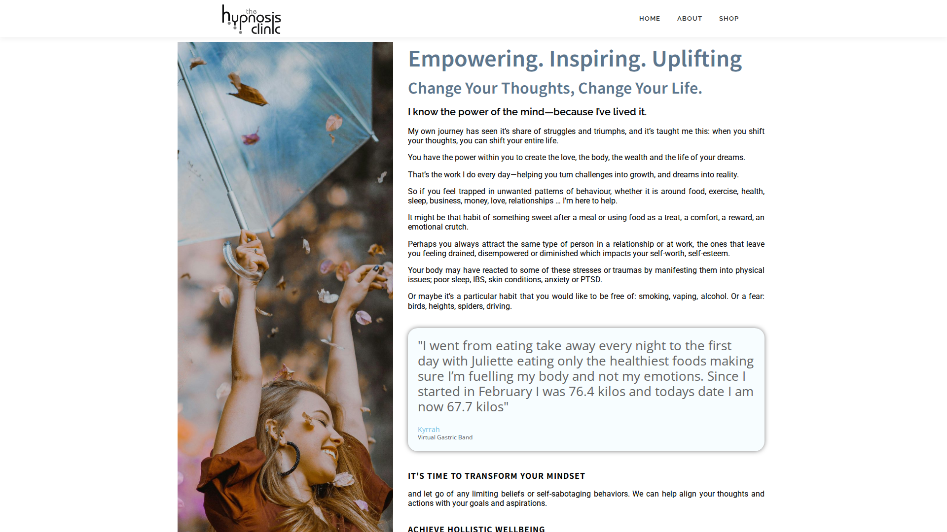 Website snapshot for The Hypnosis Clinic