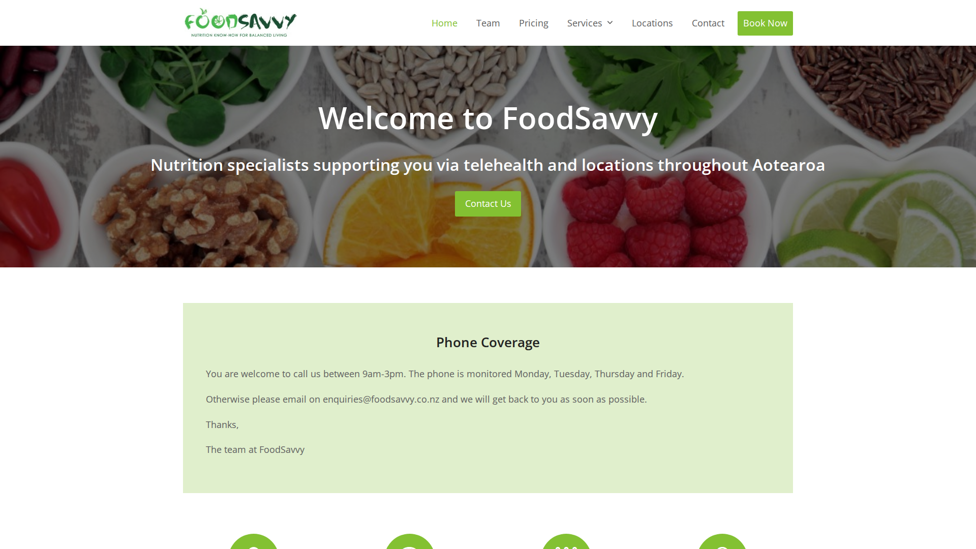 Website snapshot for FoodSavvy Dietitians
