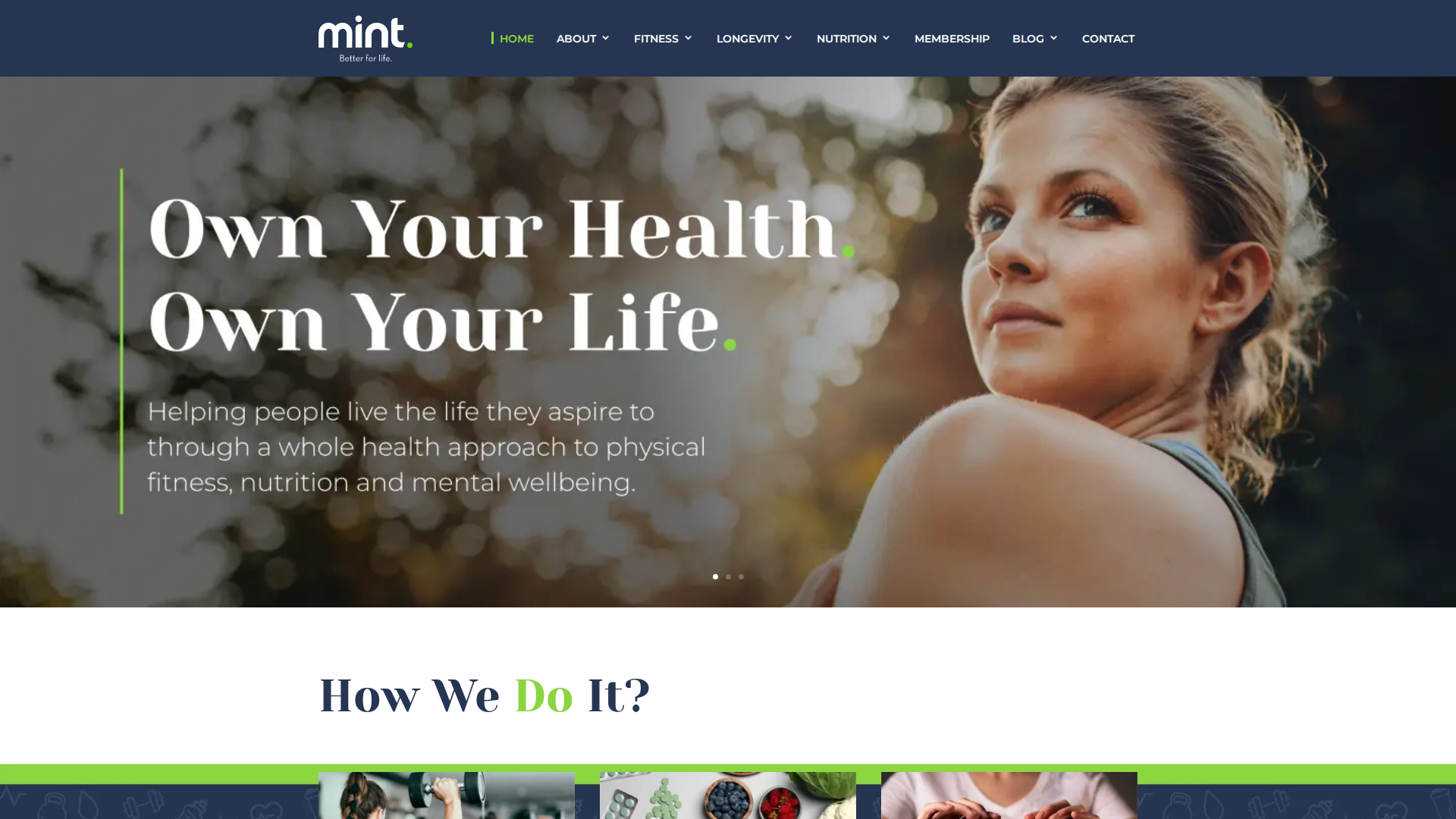 Website snapshot for Mint Gym + Nutrition