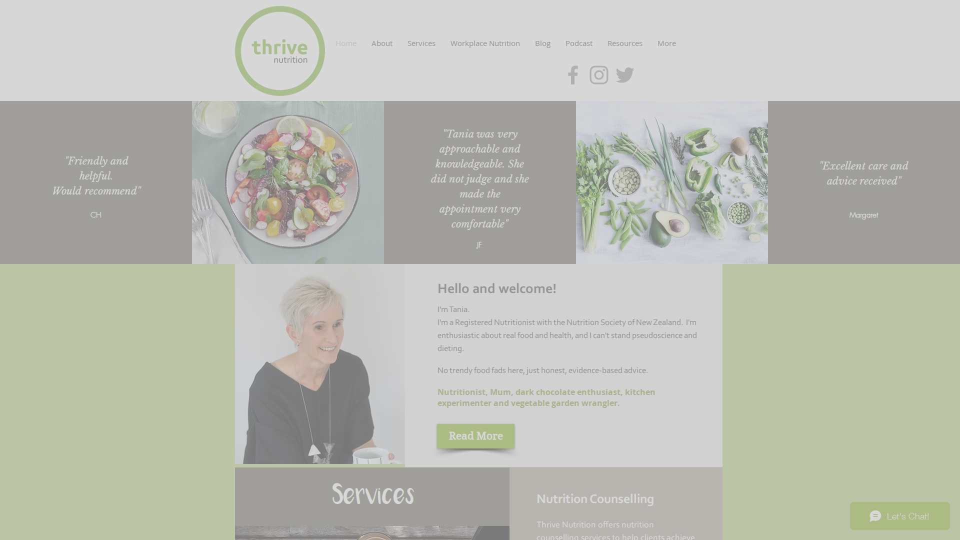 Website snapshot for Thrive Nutrition