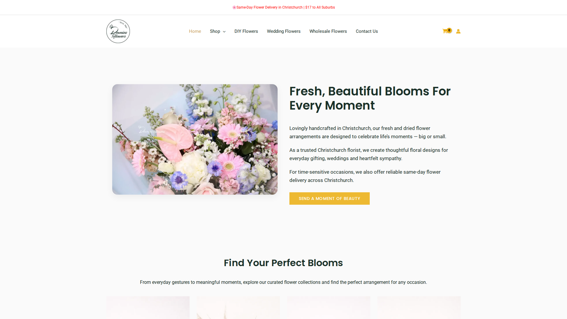 Website snapshot for Downies Flowers