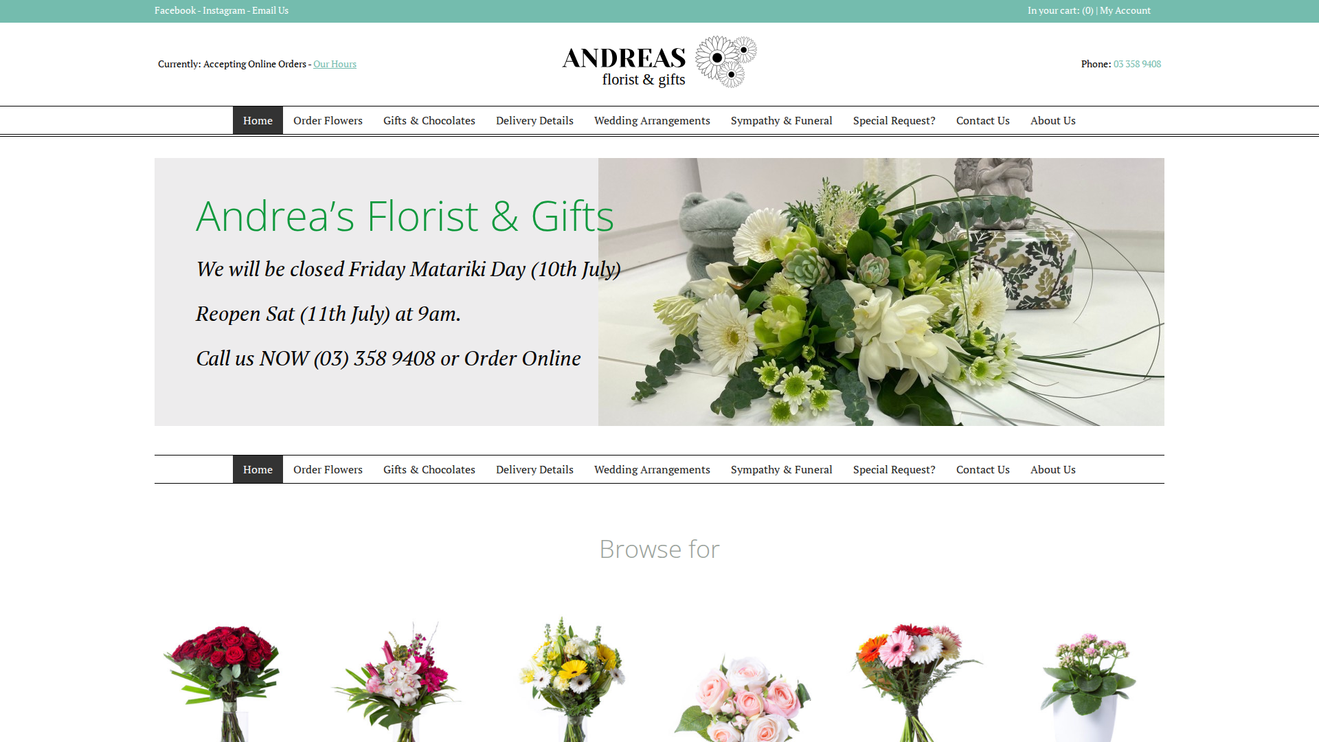Website snapshot for Andrea's Florist & Gifts
