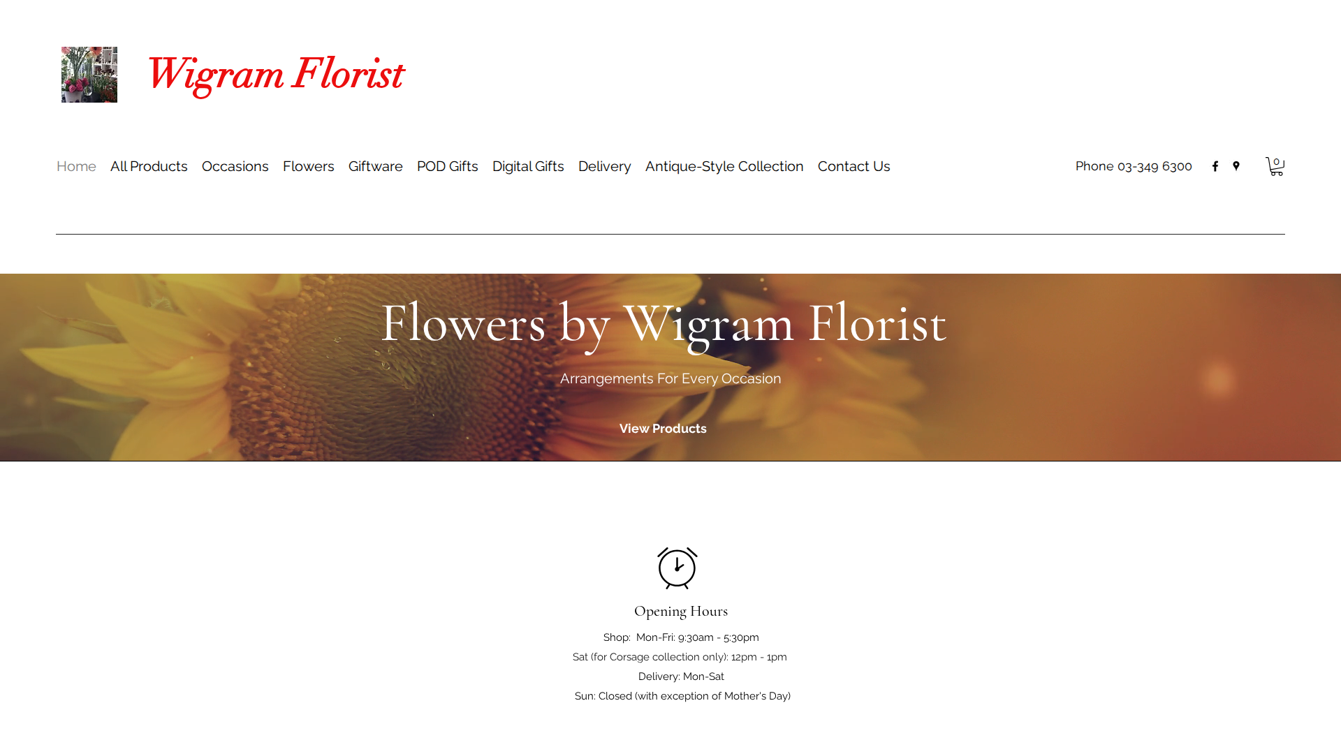 Website snapshot for Wigram Florist