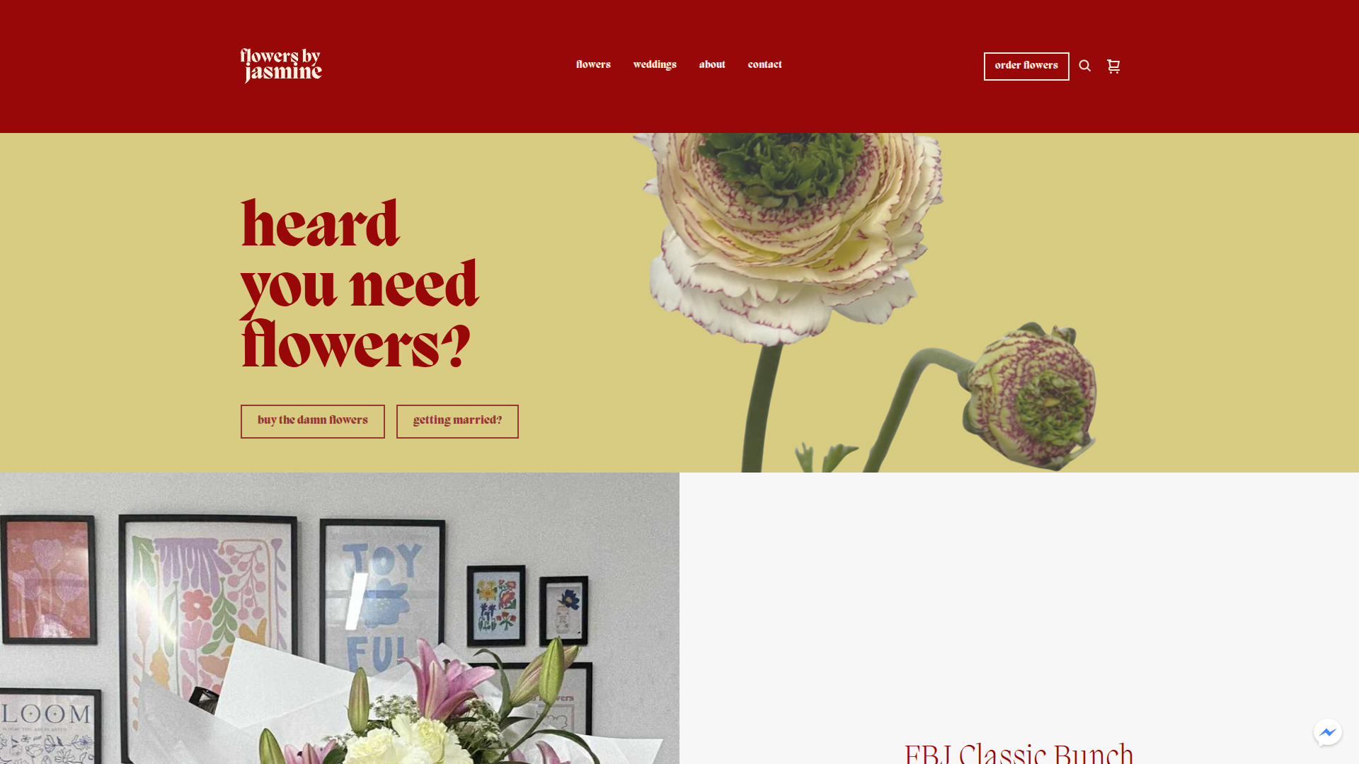 Website snapshot for Flowers by Jasmine