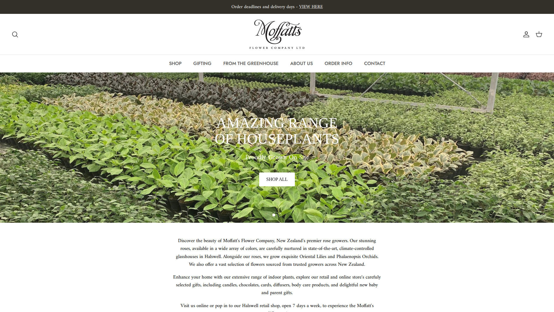 Website snapshot for Moffatts Flower Company