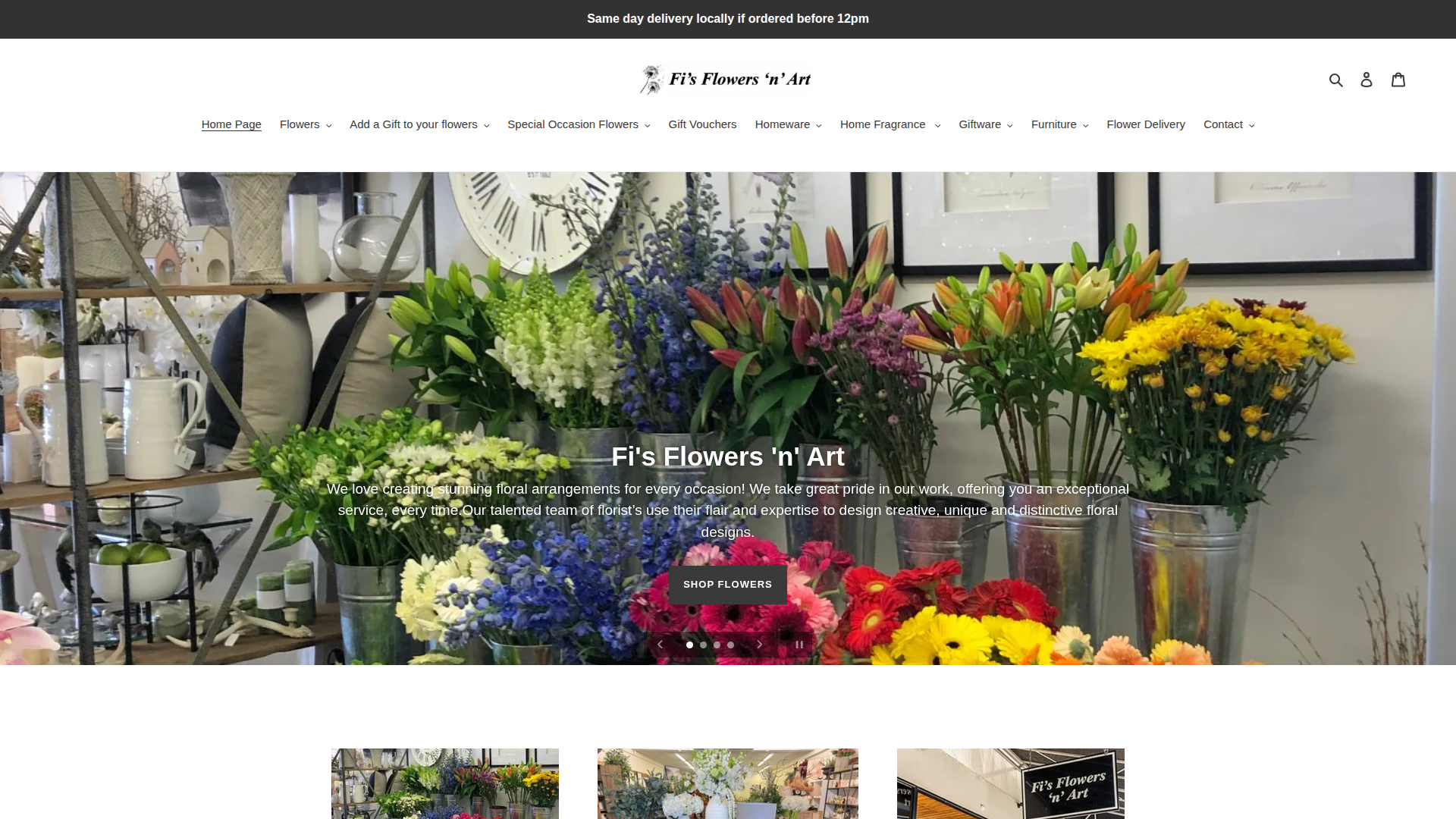 Website snapshot for Fi's Flowers N Art