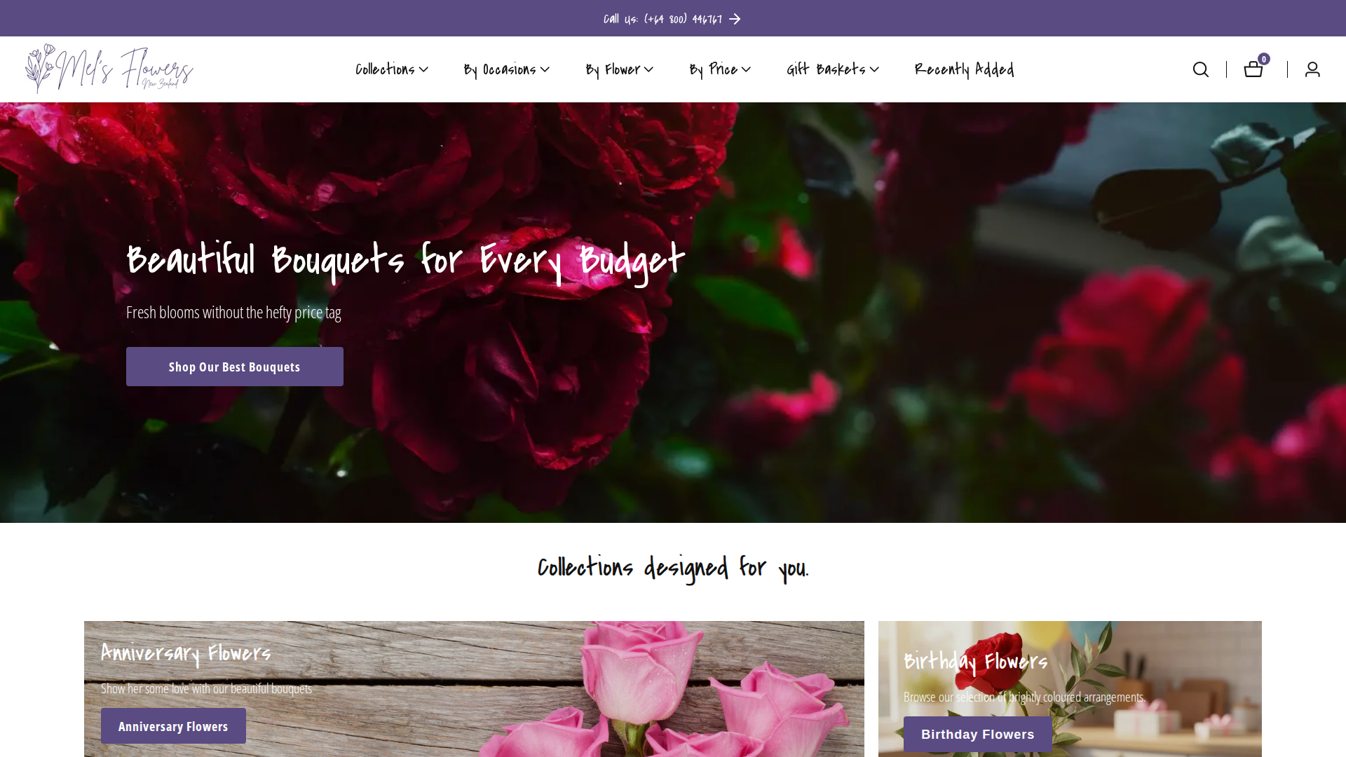 Website snapshot for Mel's Flowers