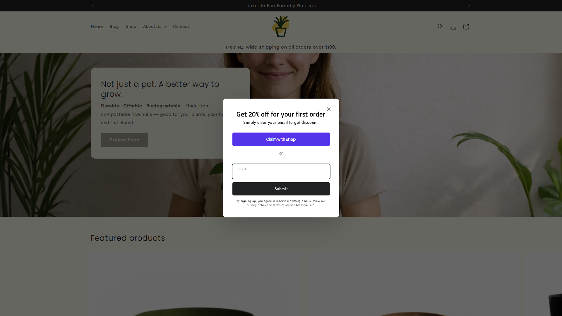 Website snapshot for Tiaki Life Eco Friendly Plant Pots