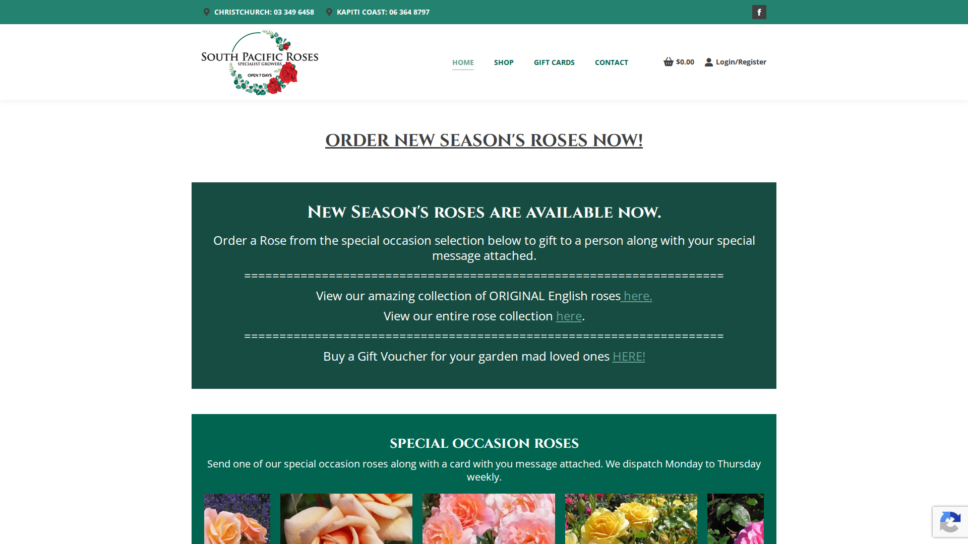 Website snapshot for South Pacific Roses